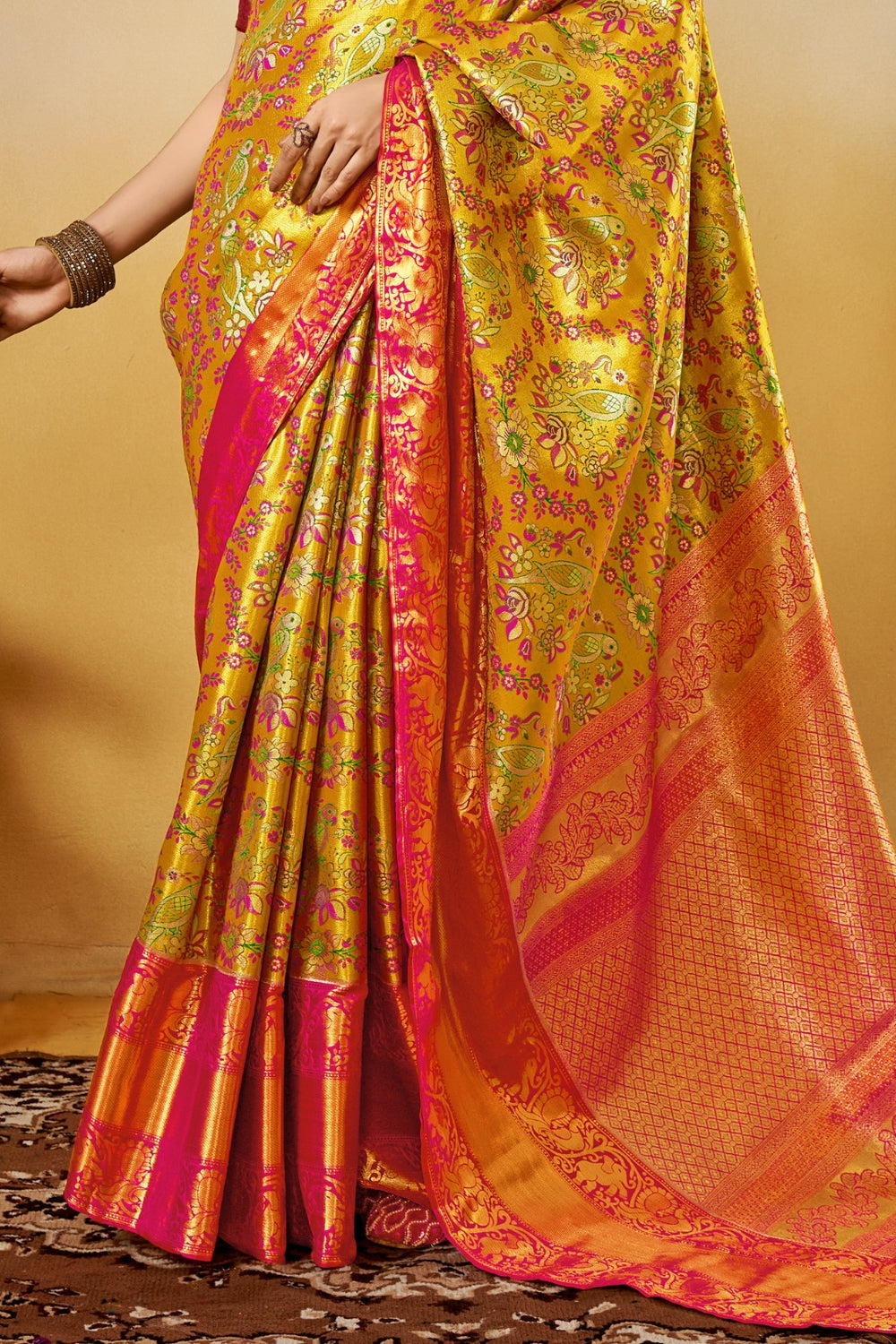 Bright Yellow Banarasi Saree