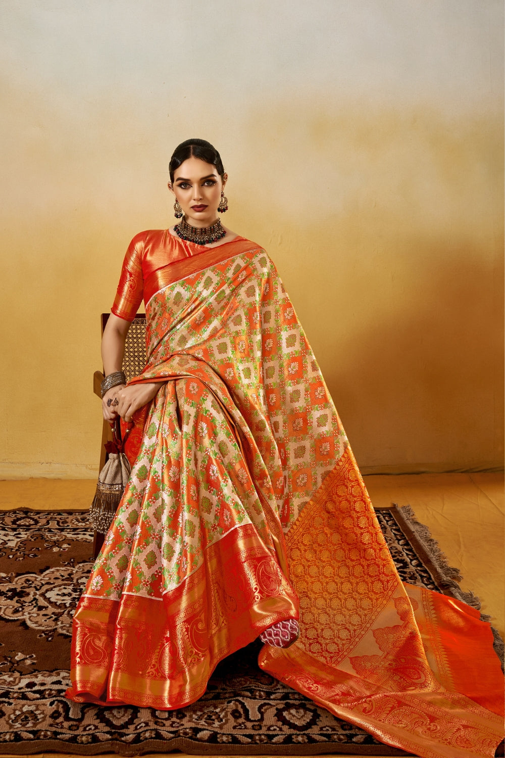 Sunligth Orange Banarasi Saree