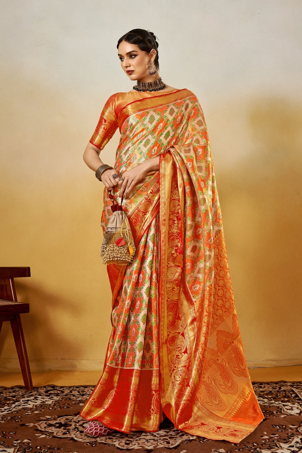 Sunligth Orange Banarasi Saree