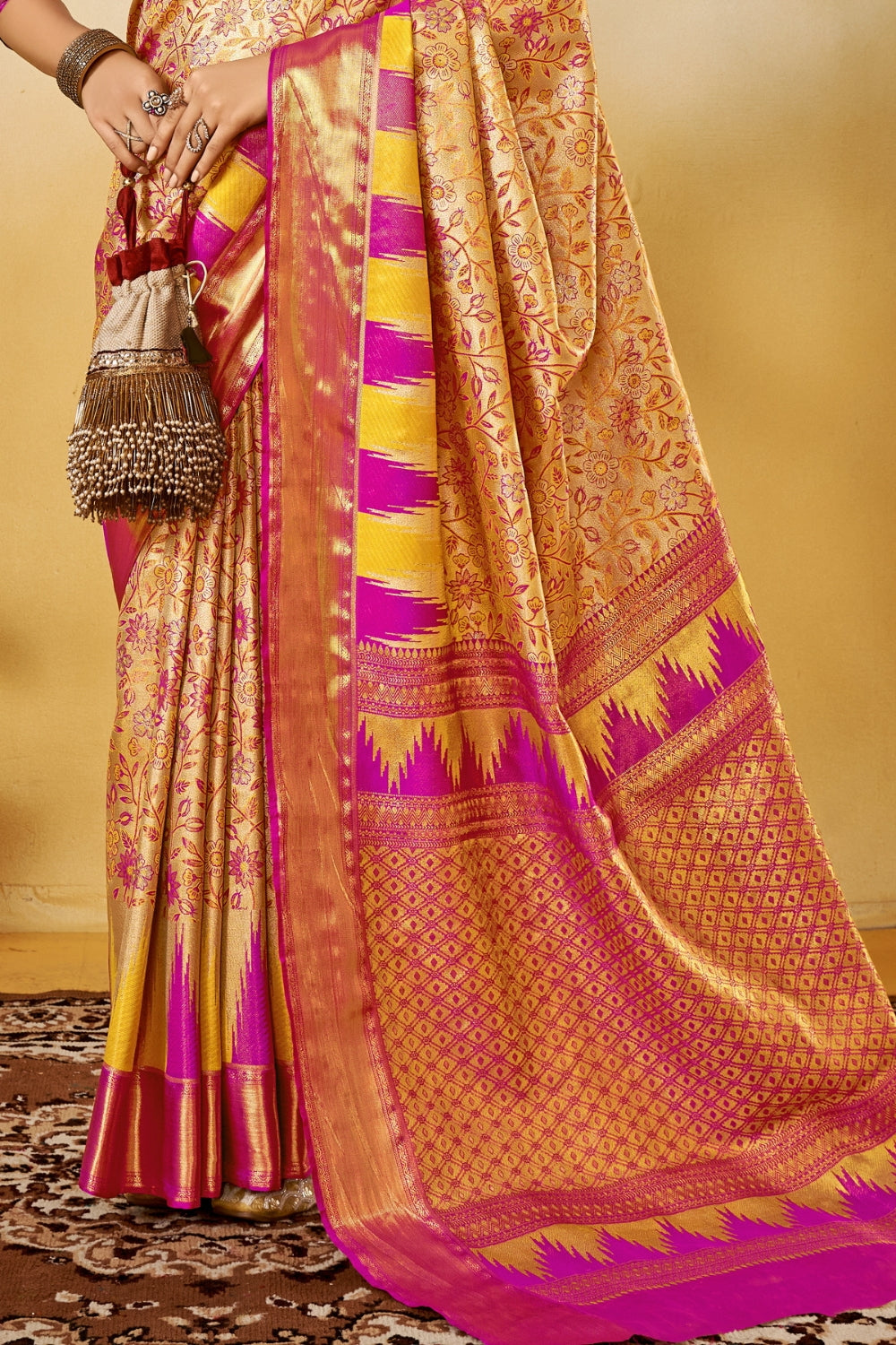 Peach Pink Banarasi Saree