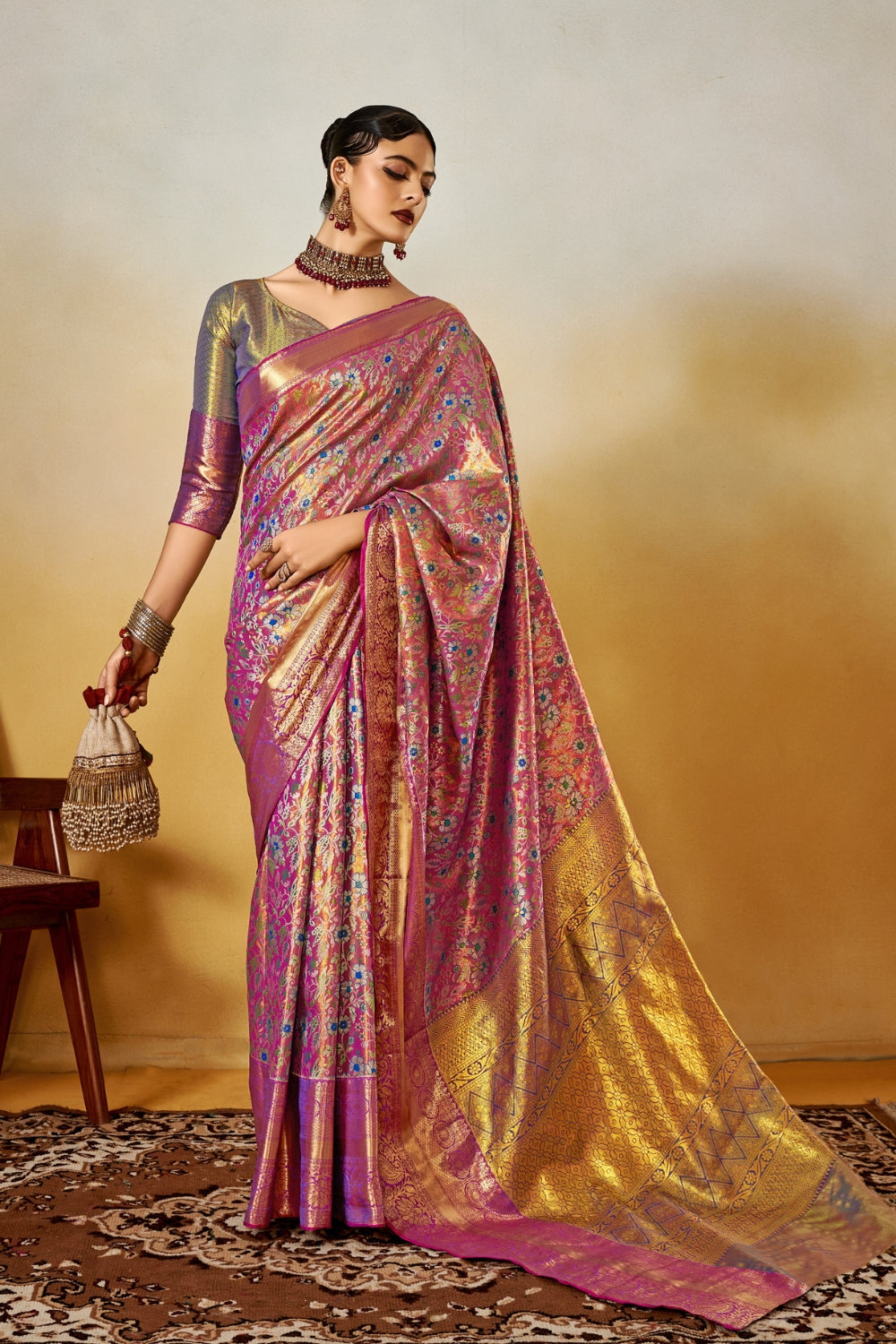 Wine Purple Banarasi Saree