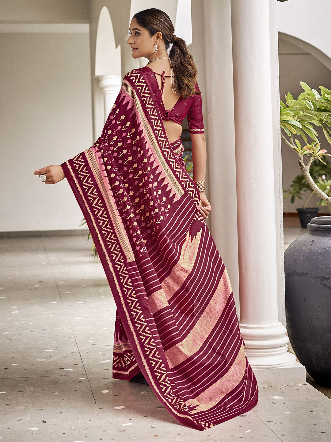 Maroon  Mulmul Cottons Saree