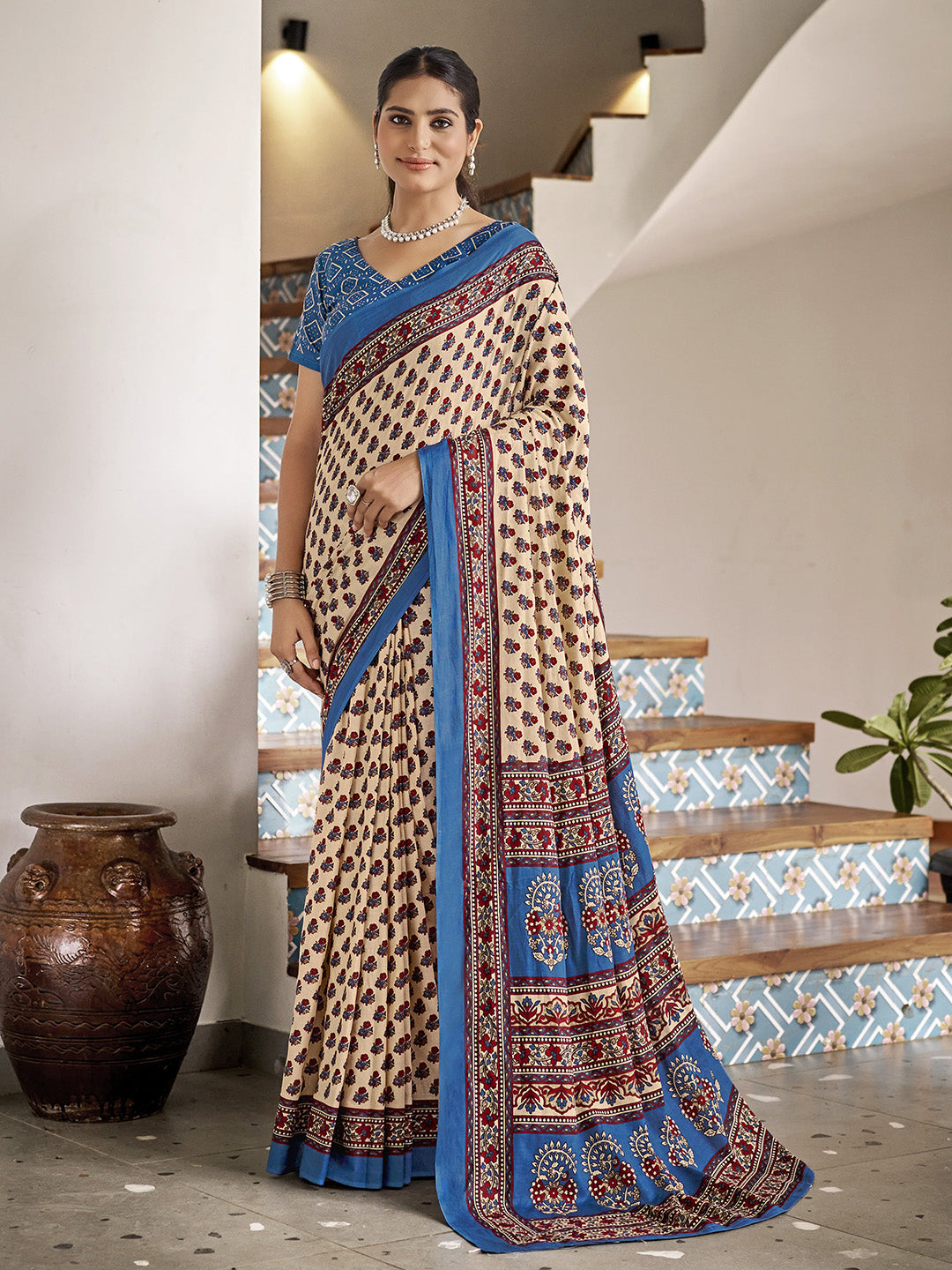 Cream Mulmul Cottons Saree