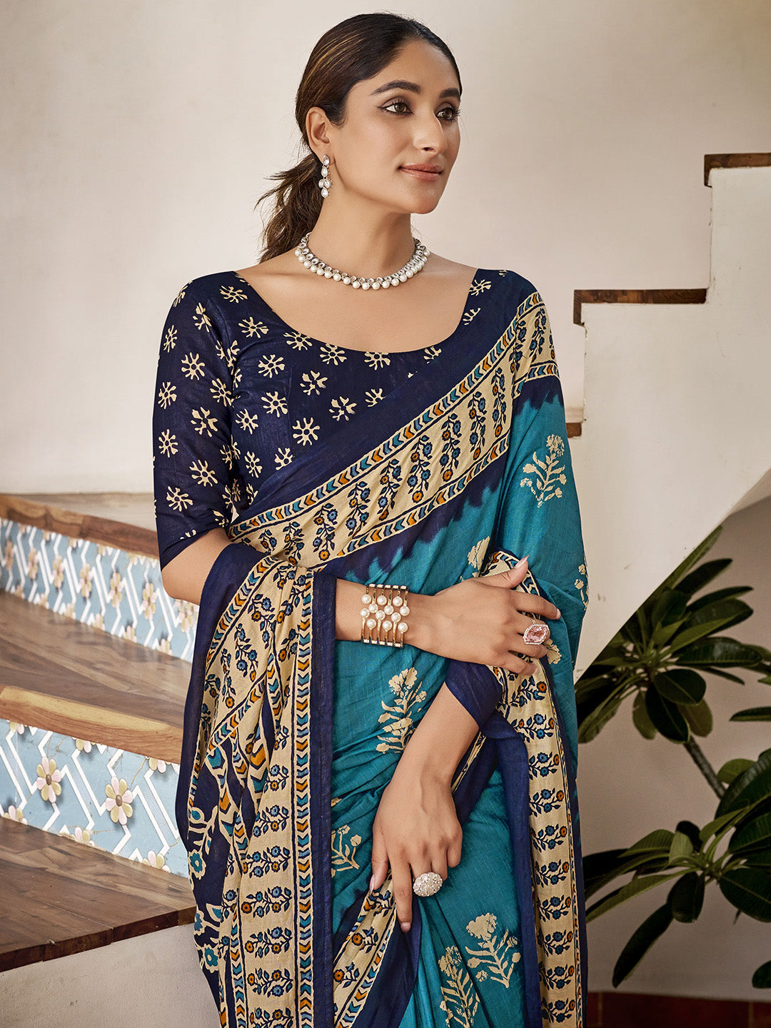 Sky Blue Mulmul Cottons Saree