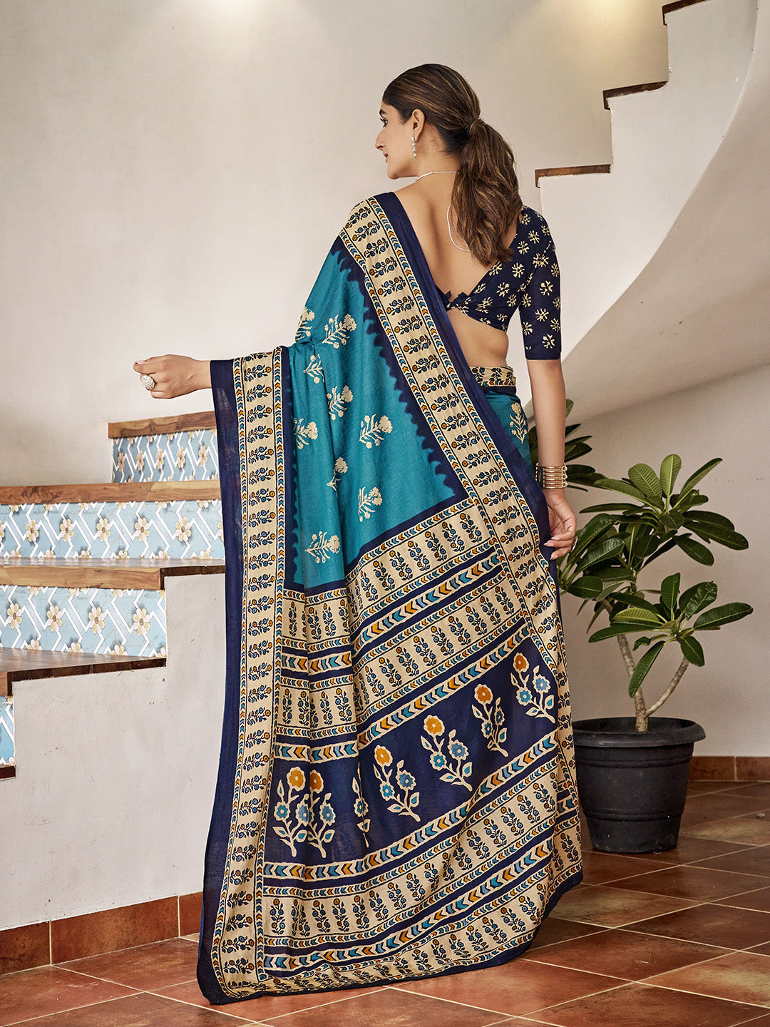 Sky Blue Mulmul Cottons Saree