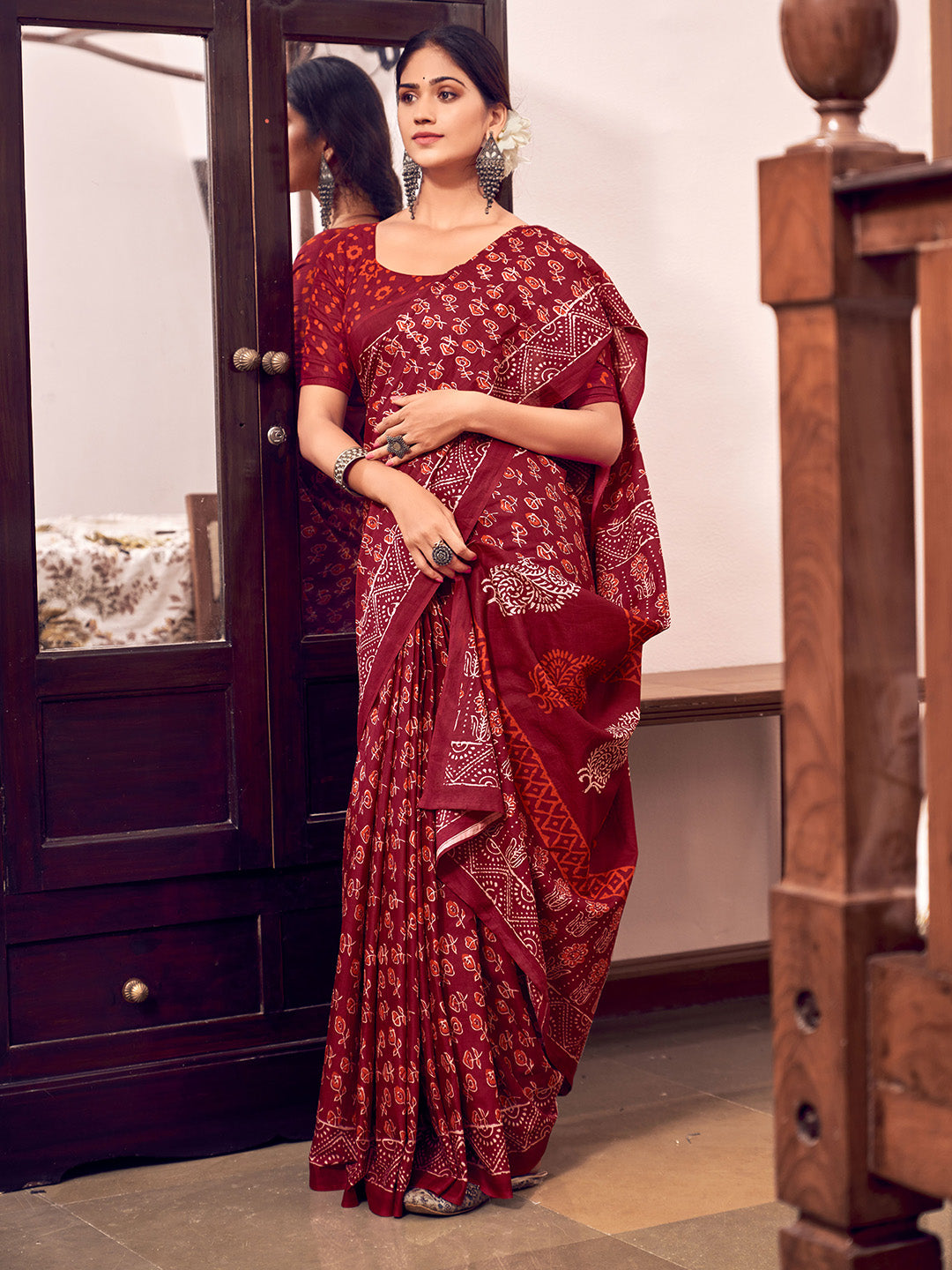 Red Mulmul Cottons Saree