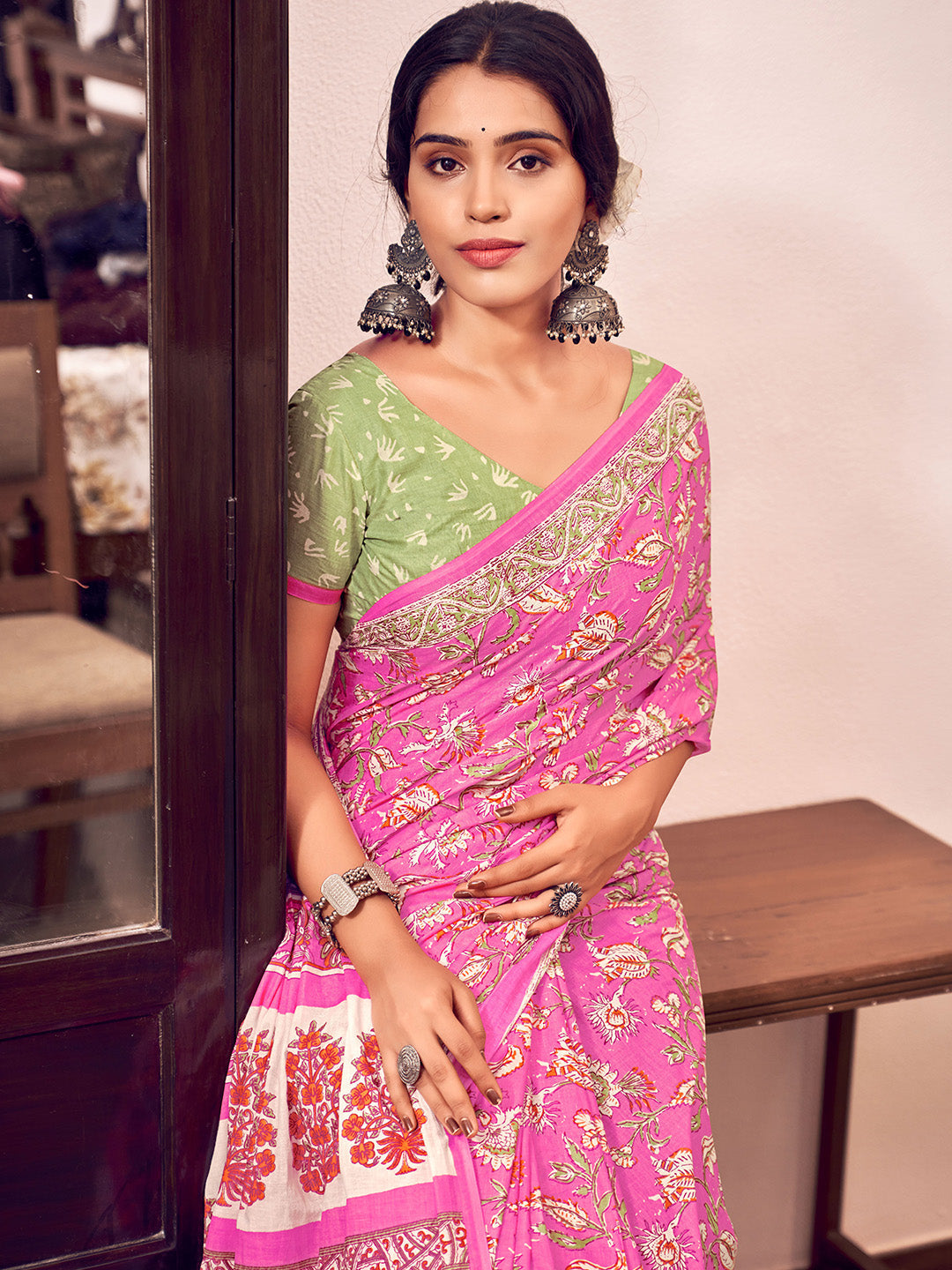 Pink Mulmul Cottons Saree