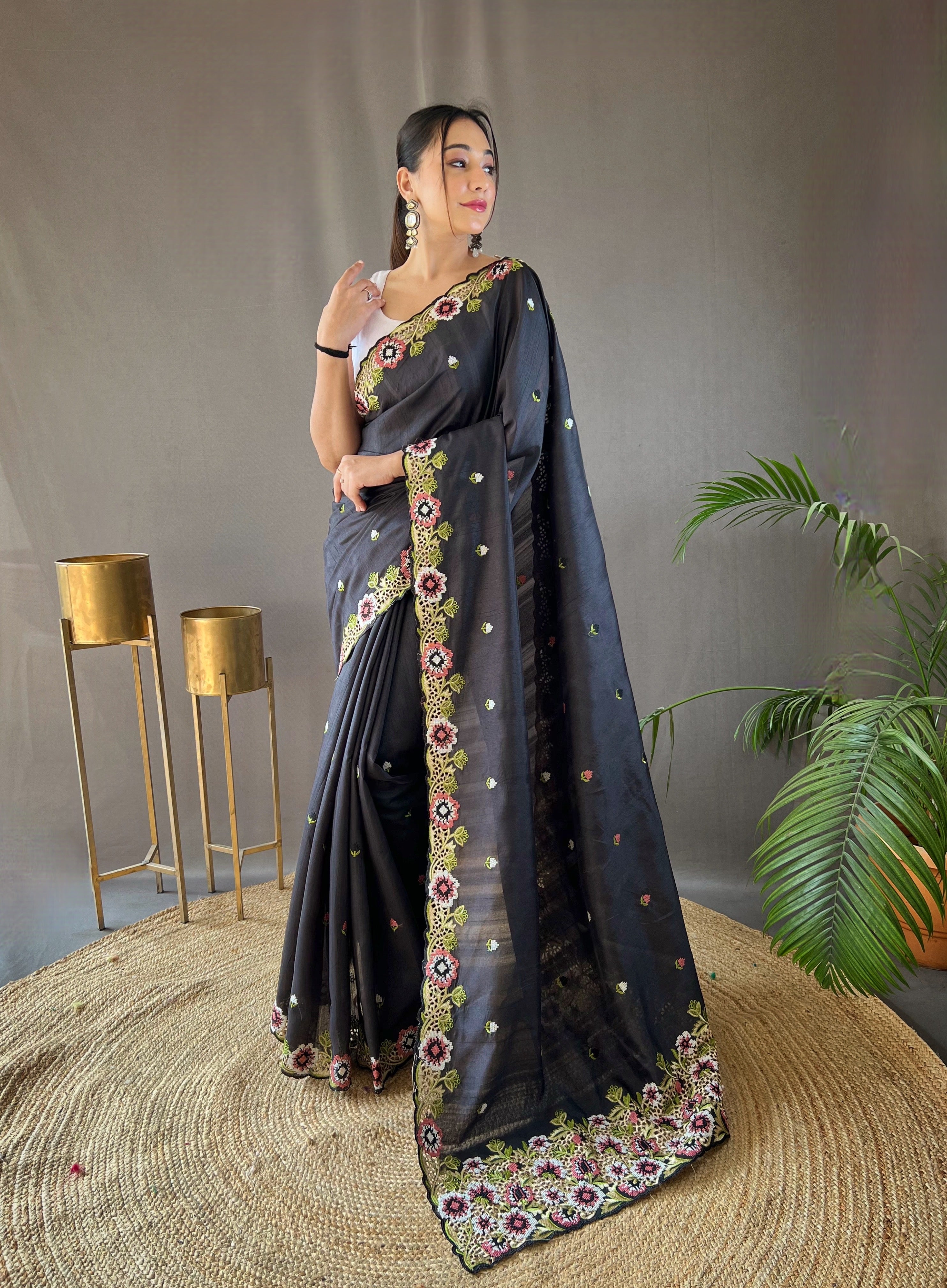 BLACK Pure Tussar silk SAREE