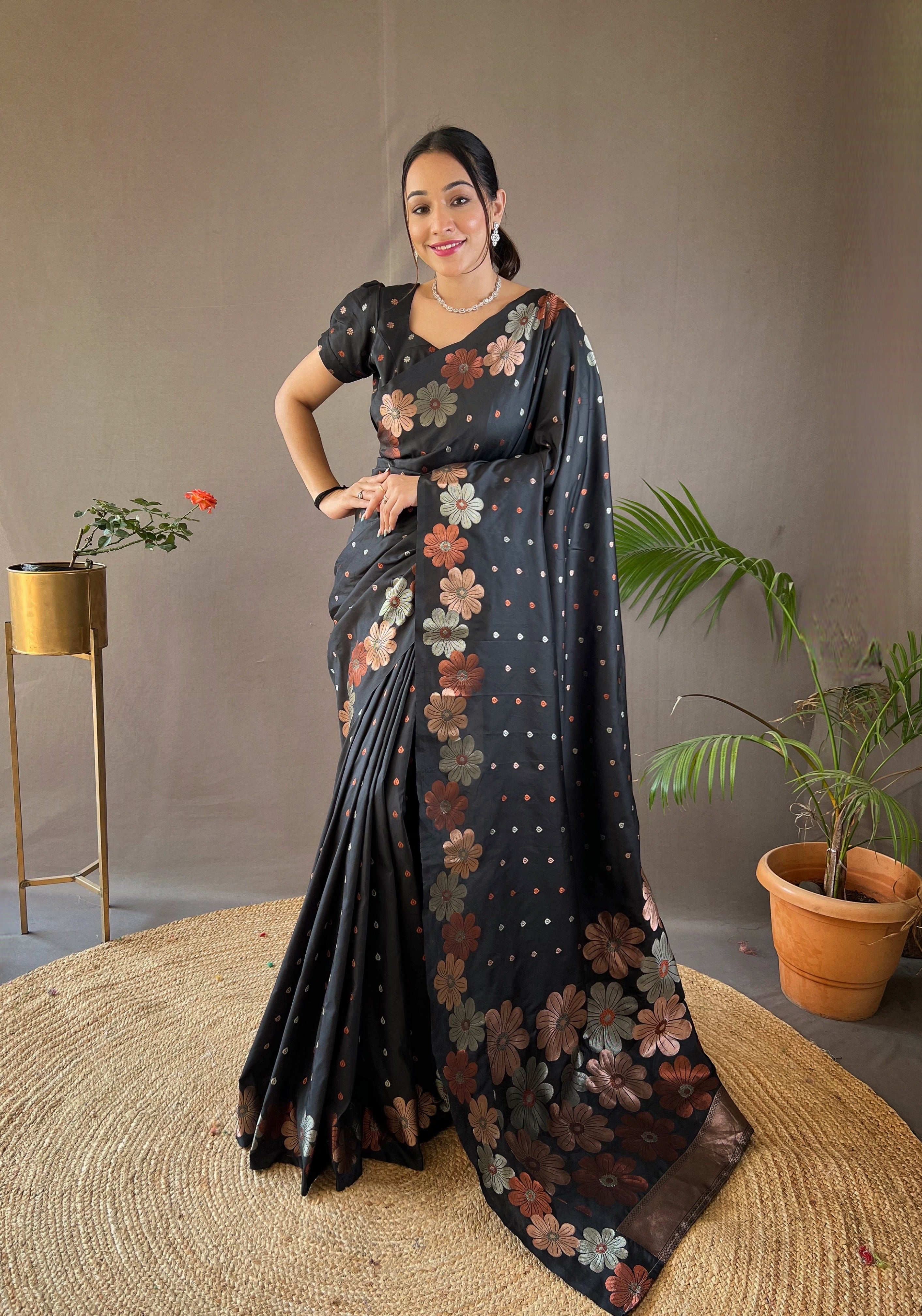 BLACK Pure soft silk SAREE