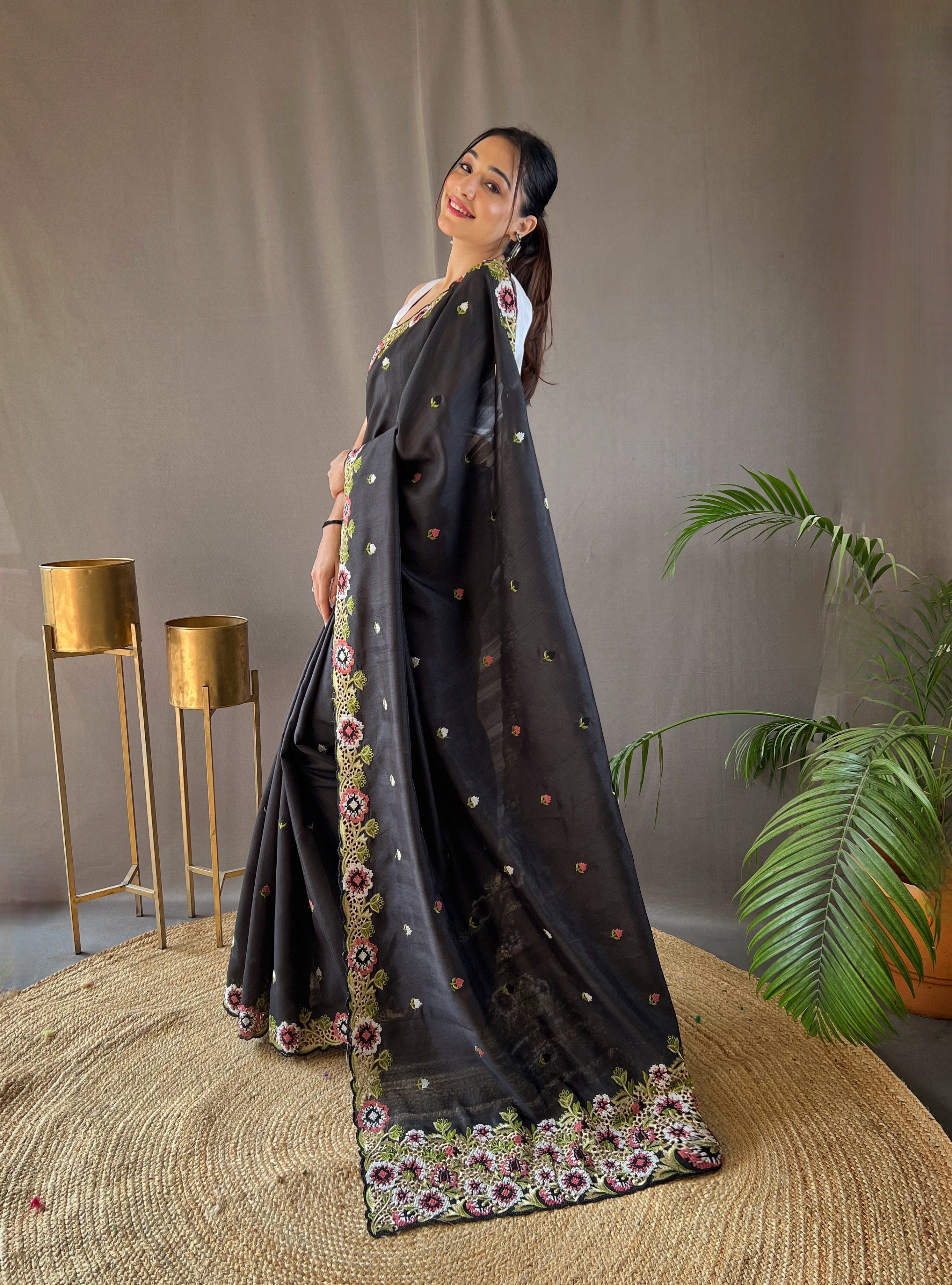 BLACK Pure Tussar silk SAREE