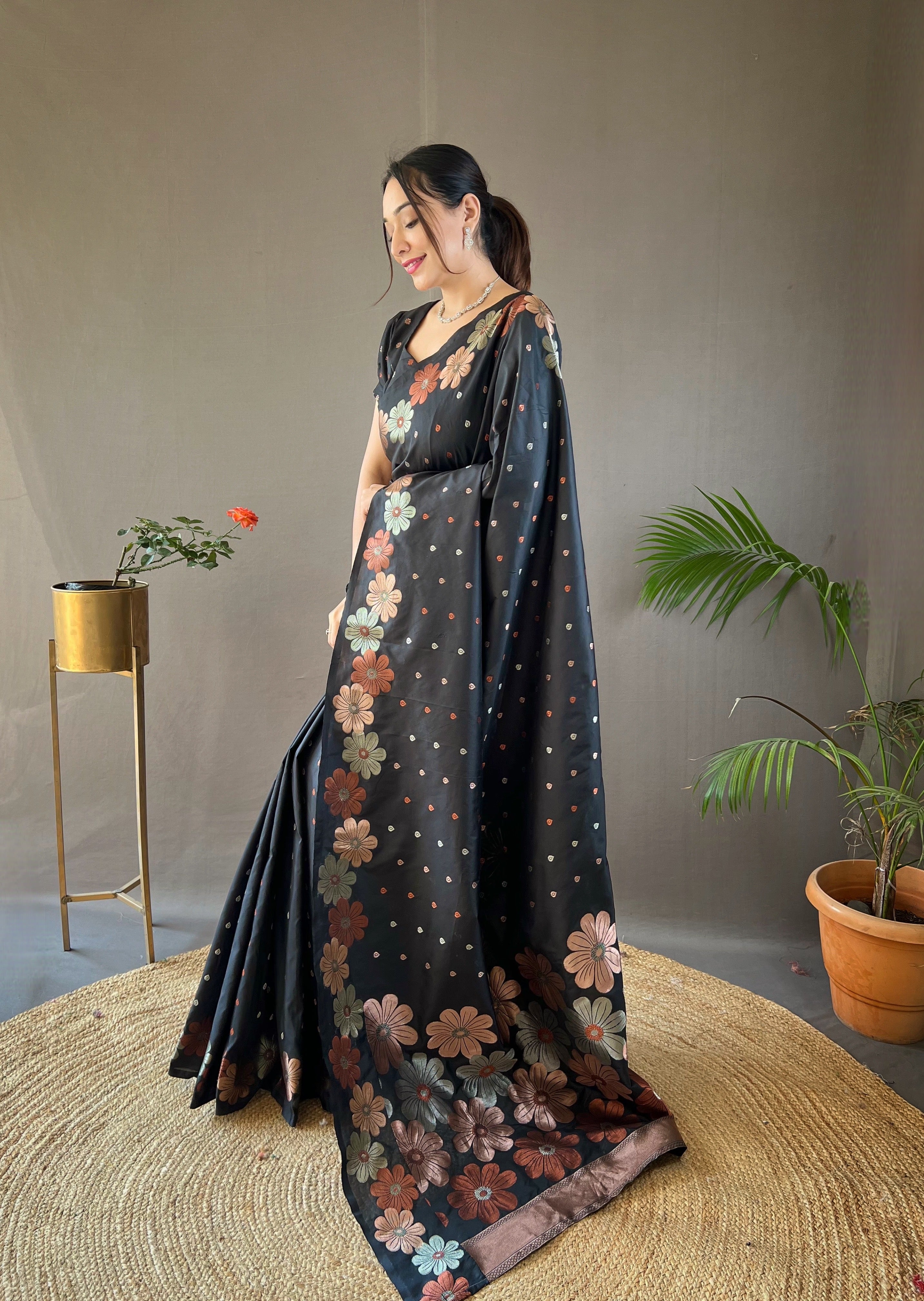 BLACK Pure soft silk SAREE