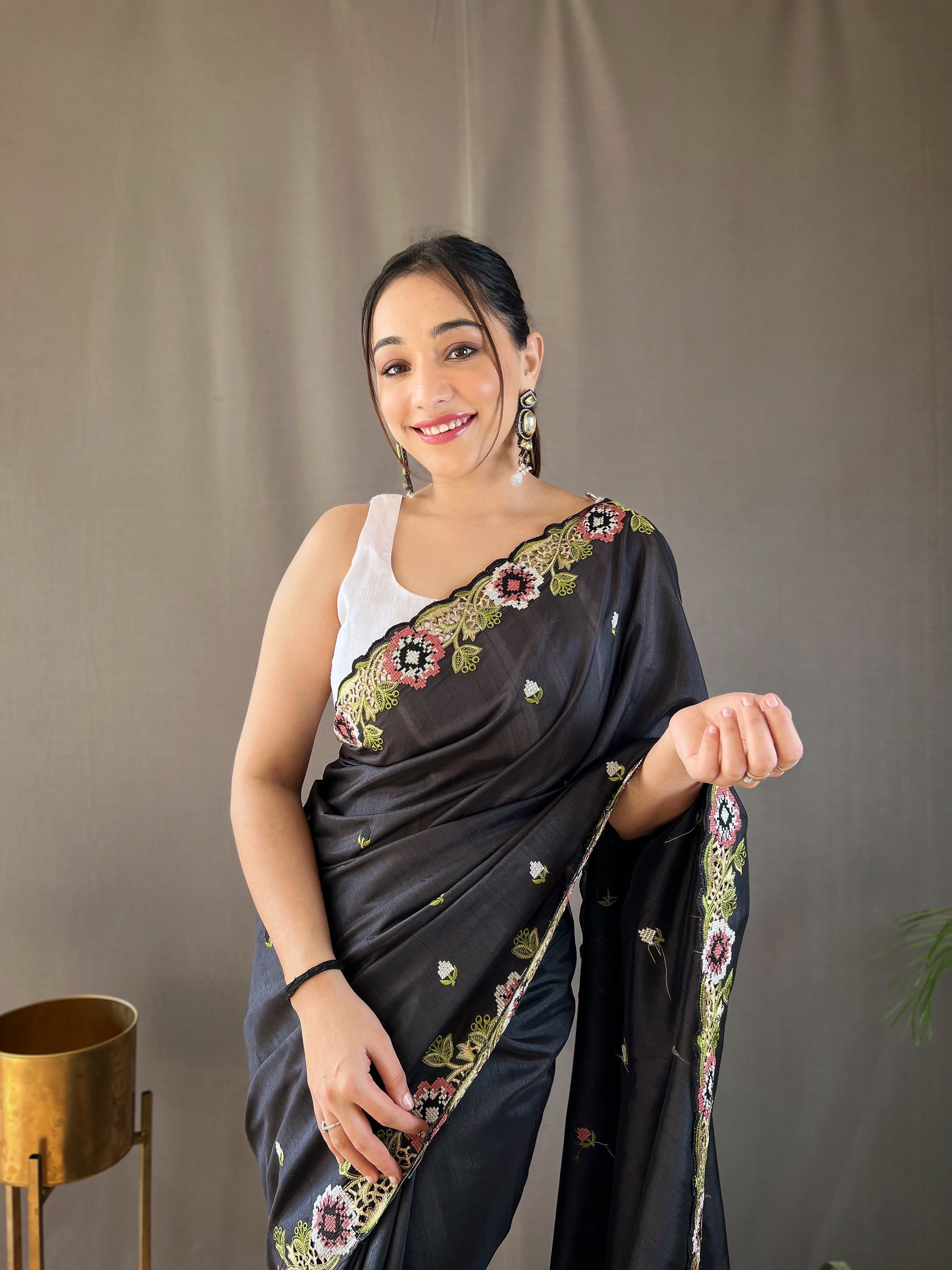 BLACK Pure Tussar silk SAREE