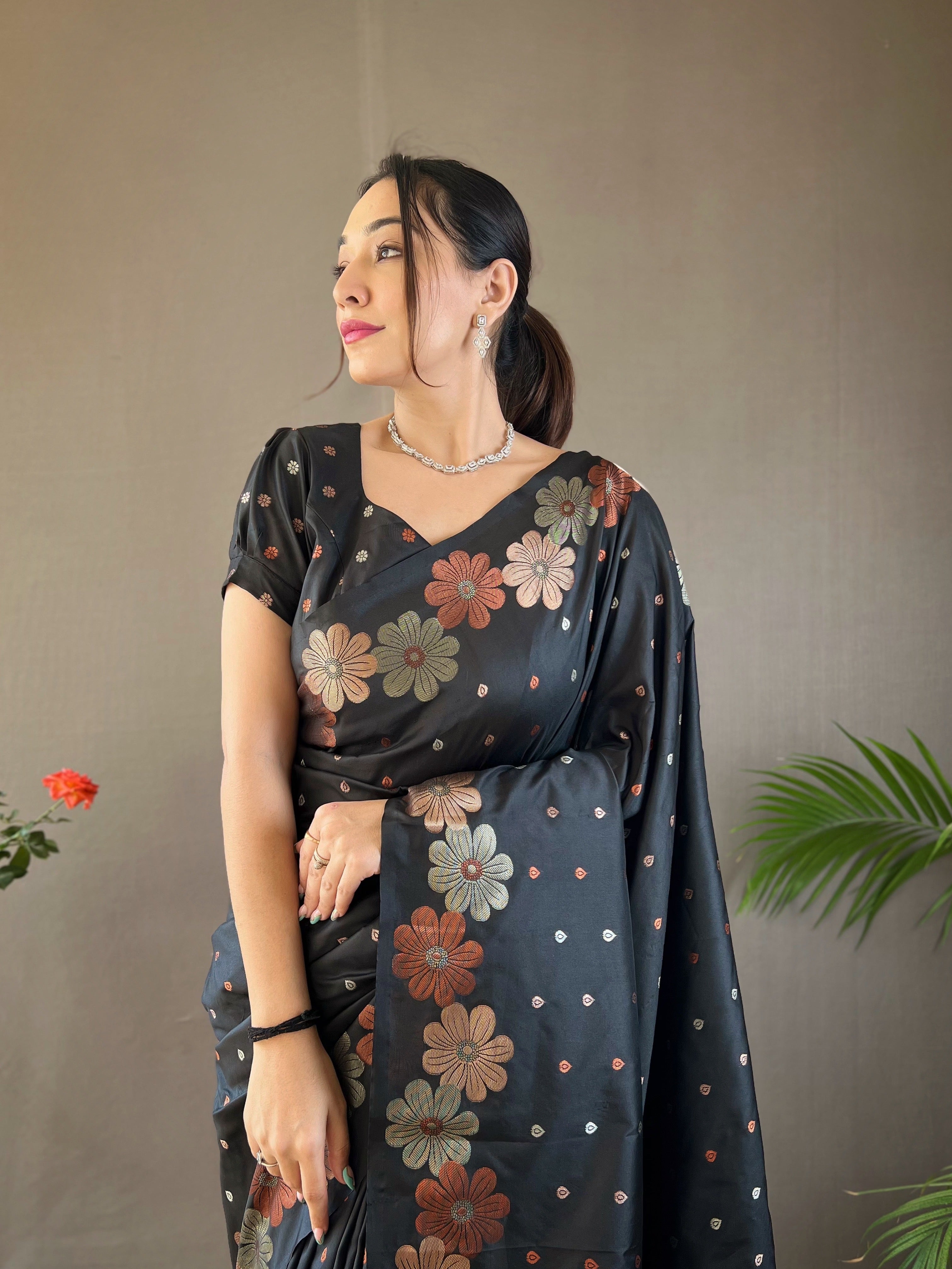 BLACK Pure soft silk SAREE