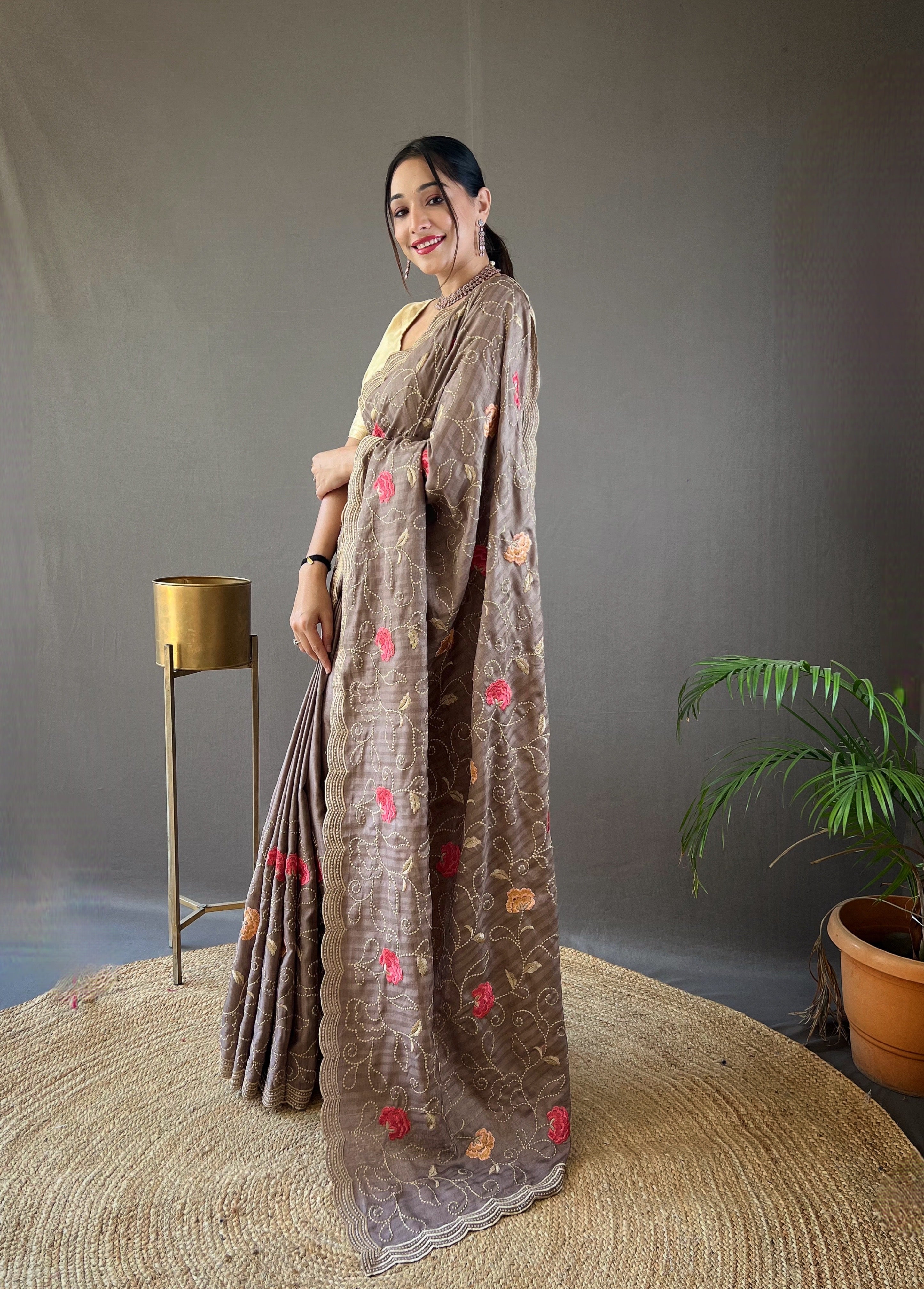 BROWN Pure tussar silk SAREE