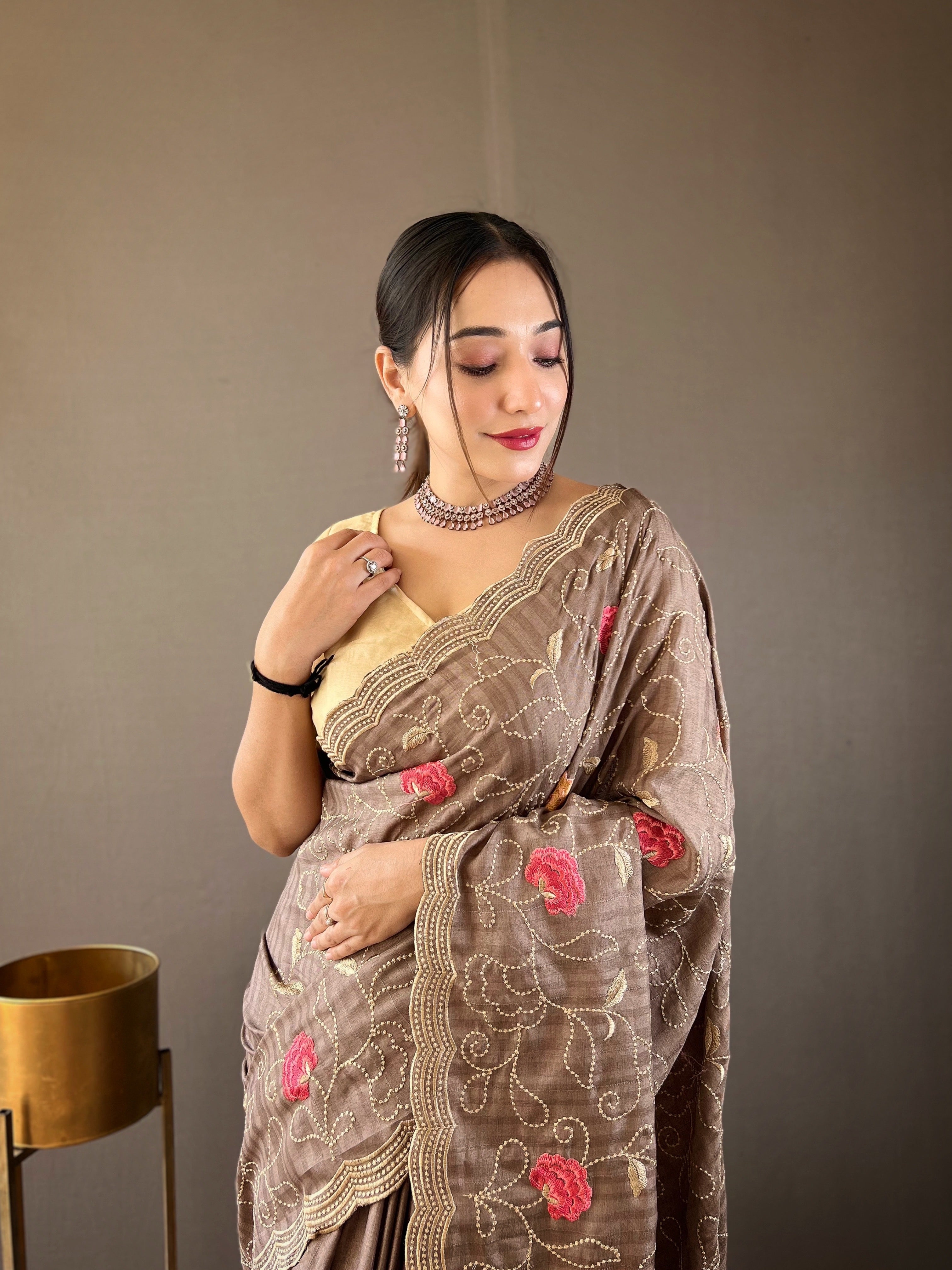 BROWN Pure tussar silk SAREE