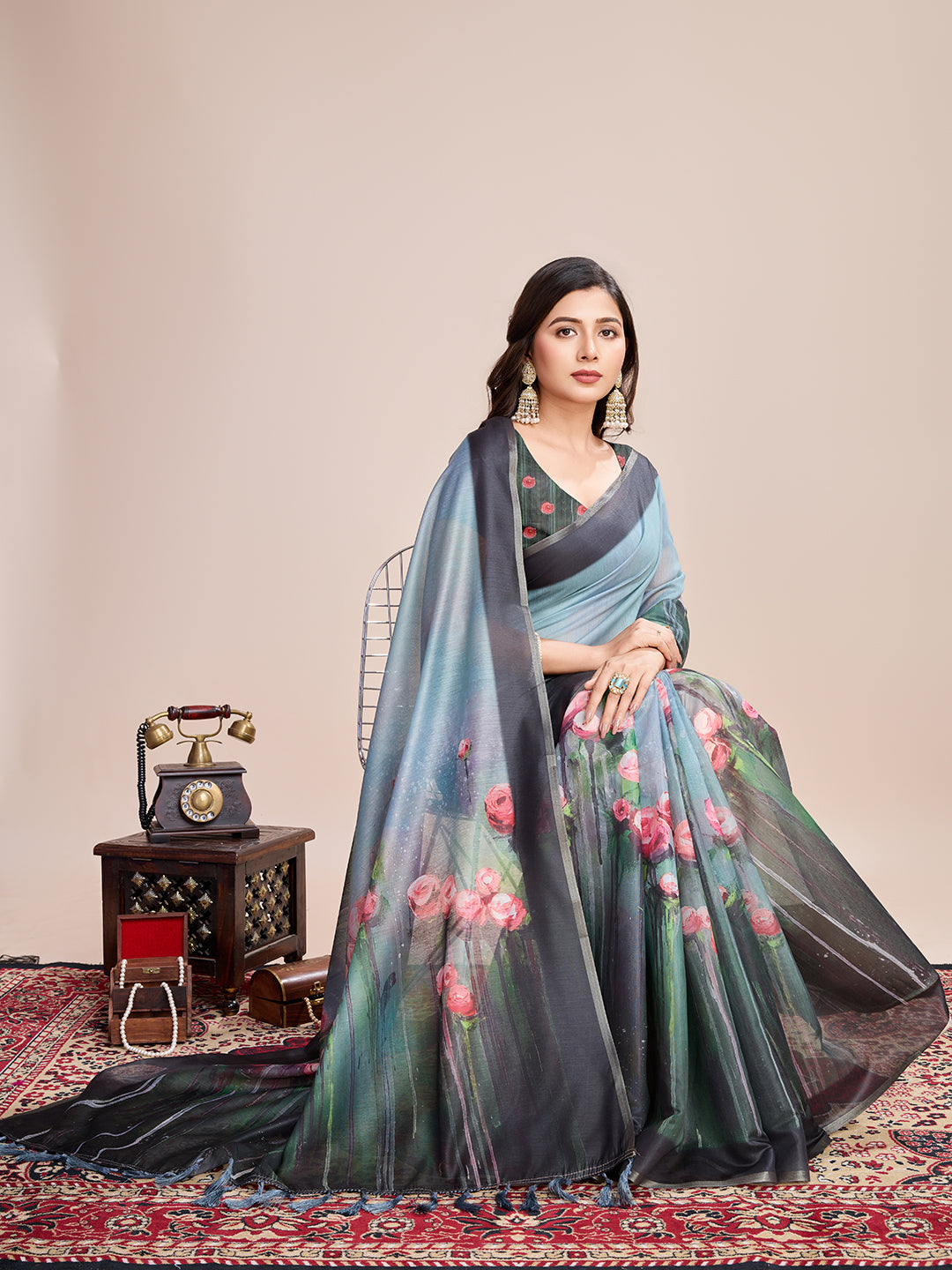 SKY SEMI LINEN SAREE