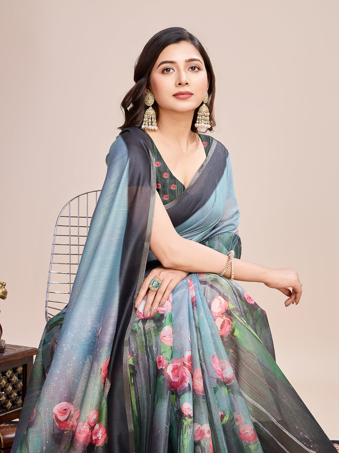 SKY SEMI LINEN SAREE