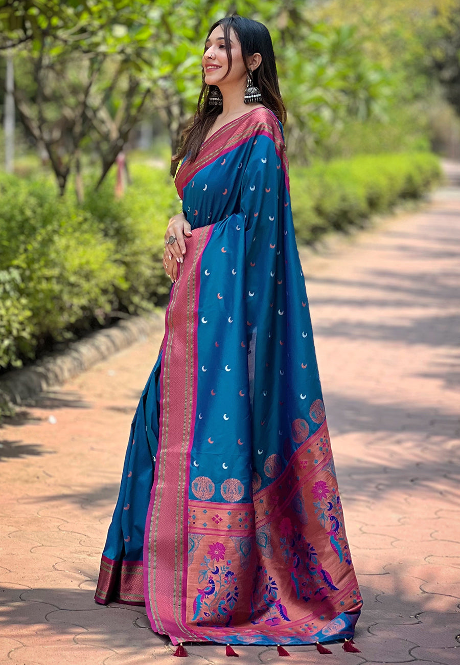 Dark Blue Moon Paithani Saree