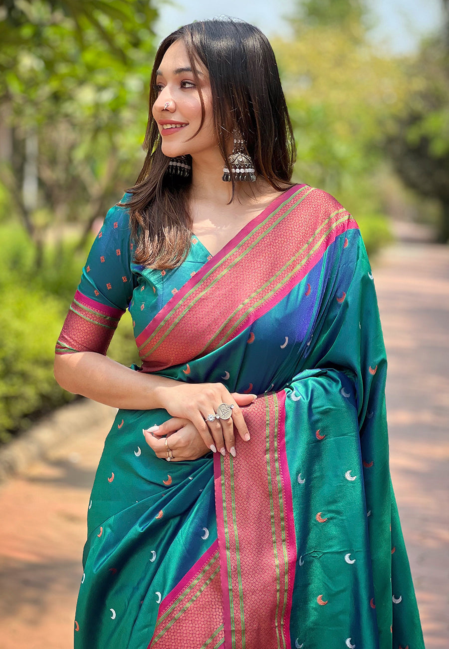 Peacock Green Moon Paithani Saree