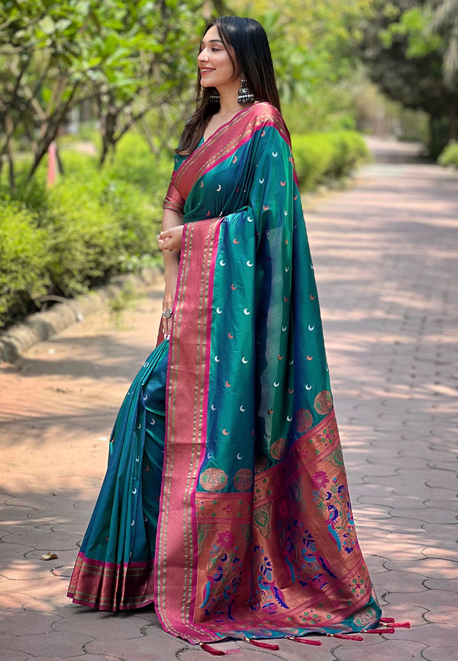 Peacock Green Moon Paithani Saree