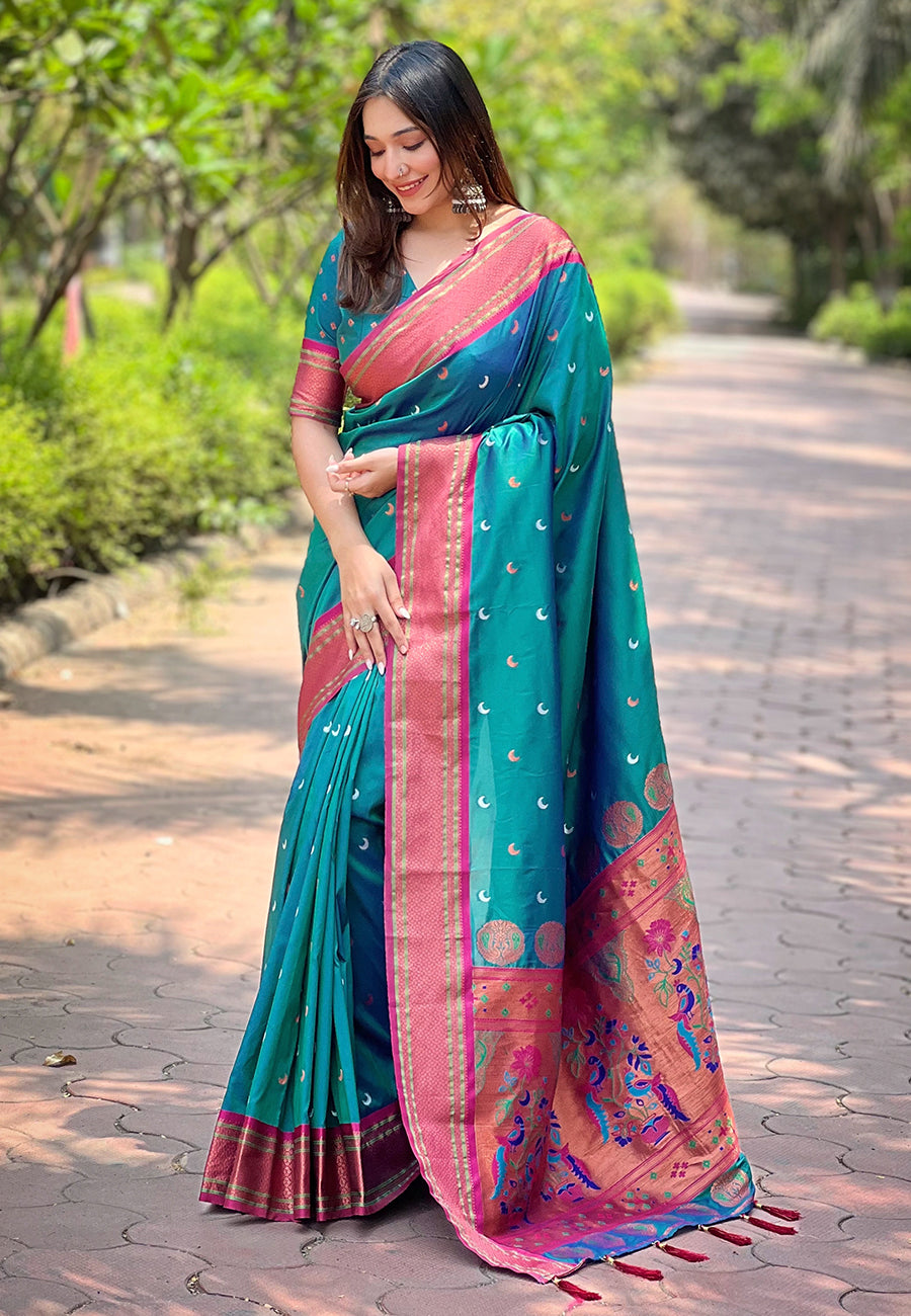 Peacock Green Moon Paithani Saree