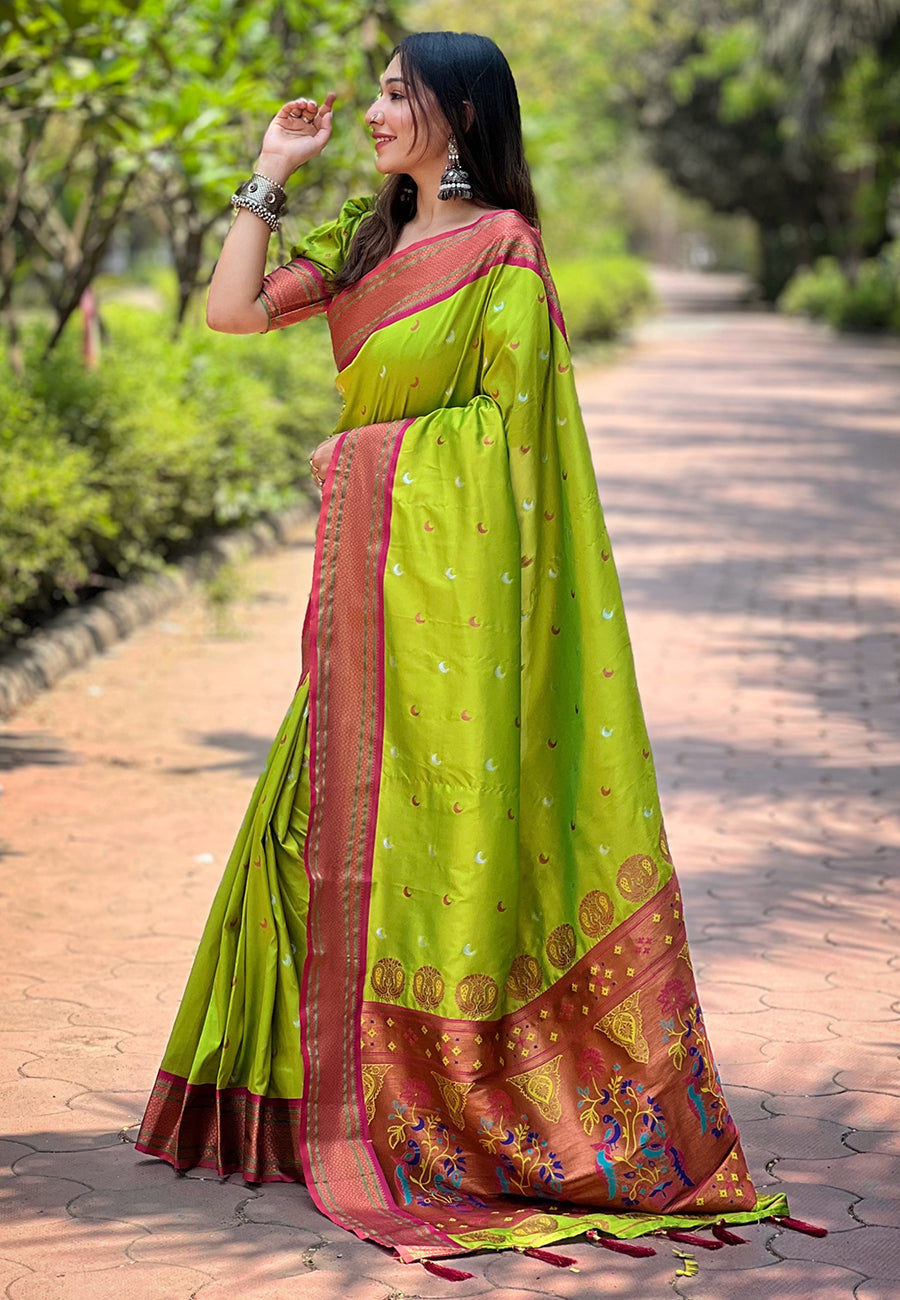 Pista Green Moon Paithani Saree