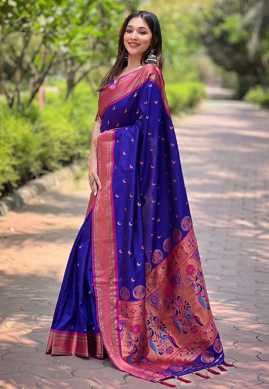 Violet Blue Moon Paithani Saree