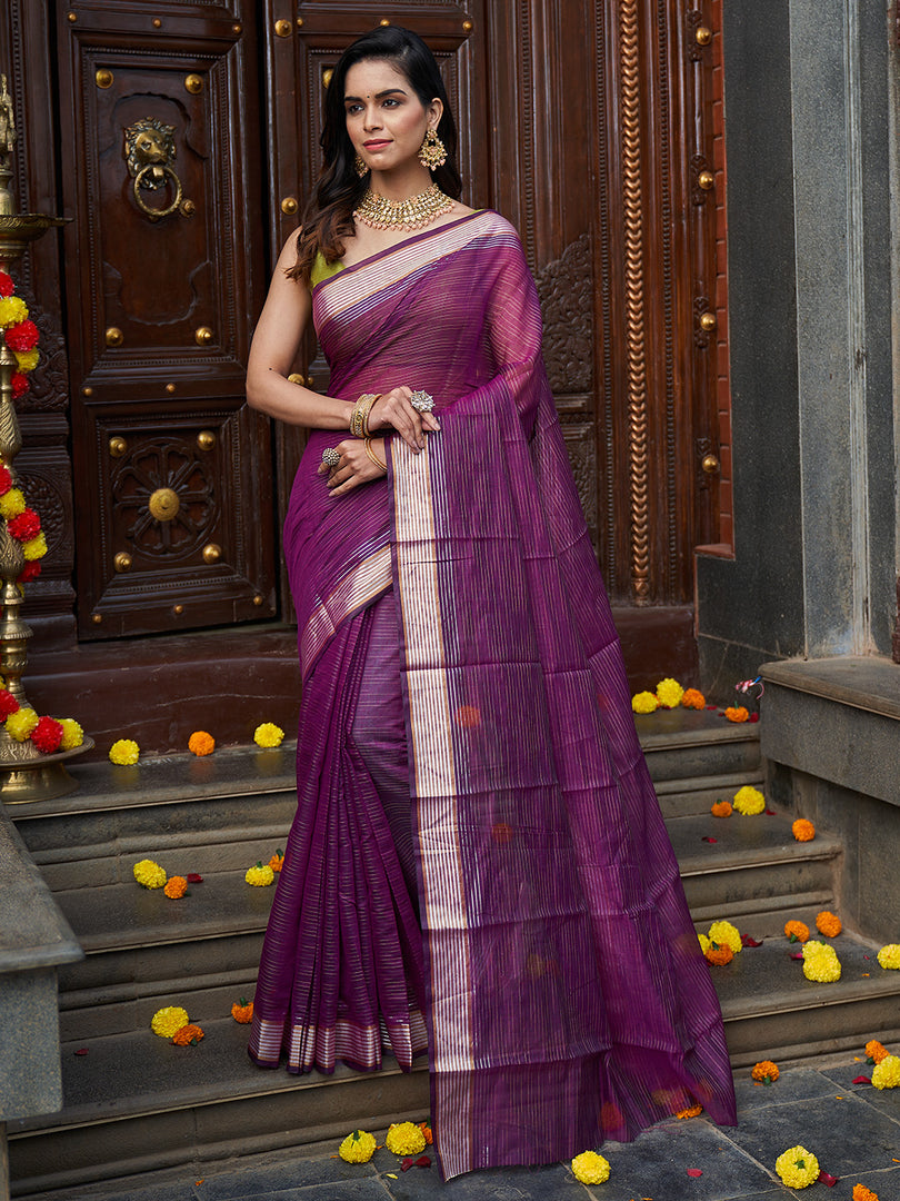 Amazon.com: Traditional Purple Cotton ReadyMade Nauvari Saree : Clothing,  Shoes & Jewelry