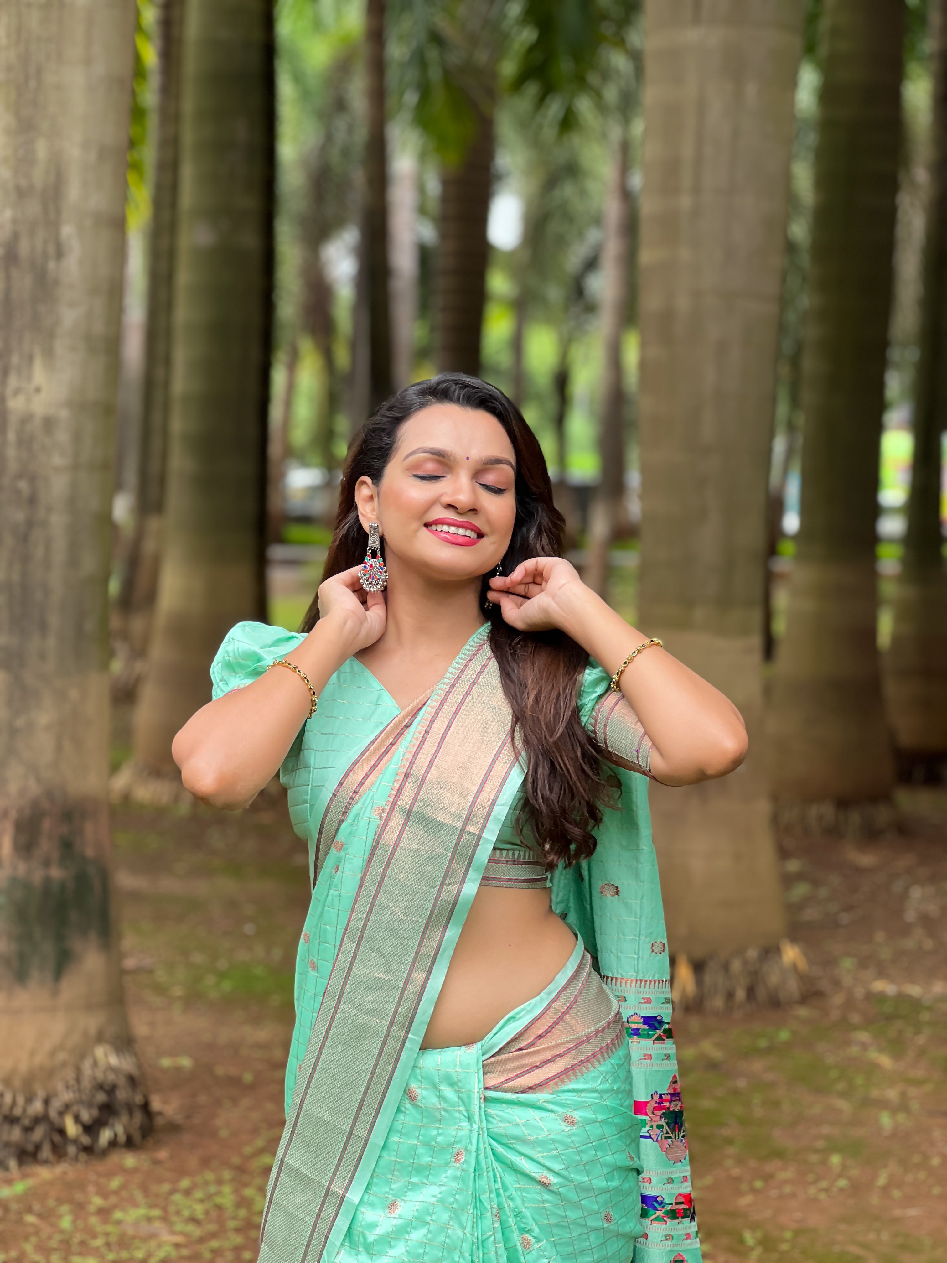 SEAGREEN PAITHANI SILK ZARI WEAVING SAREE