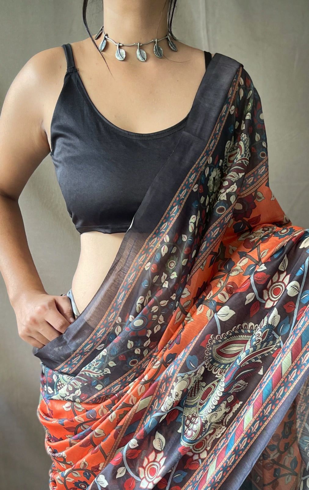 Orange Kalamkari Saree