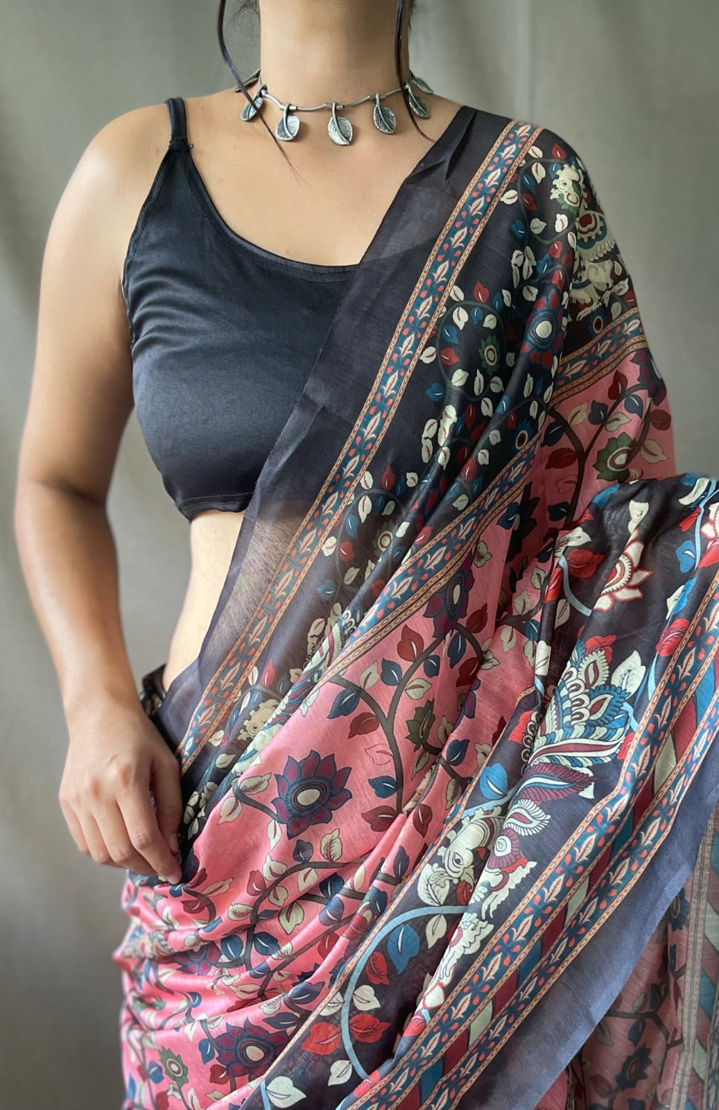 Pink Kalamkari Saree