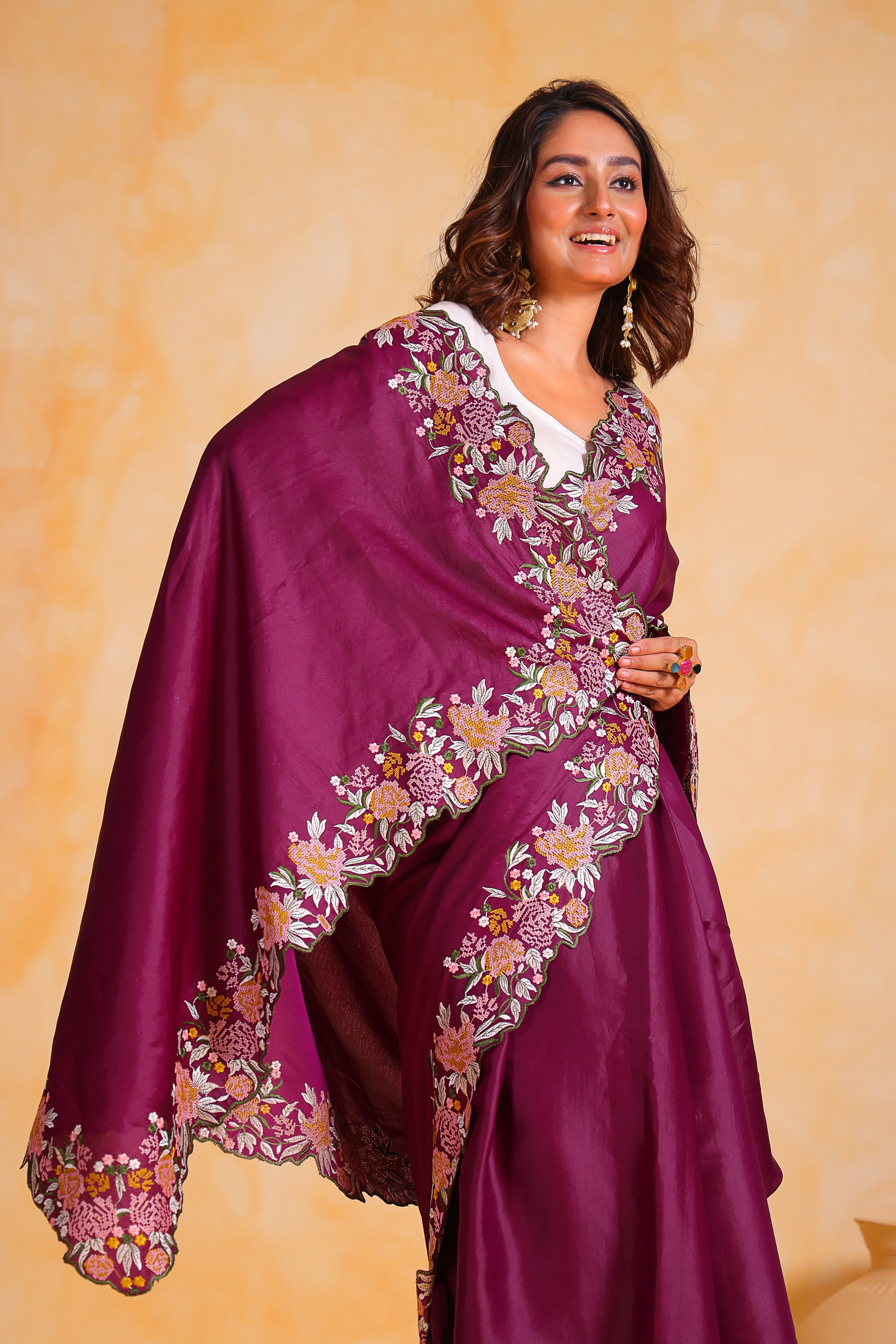 Purple Tussar silk Saree With Tussar silk Blouse