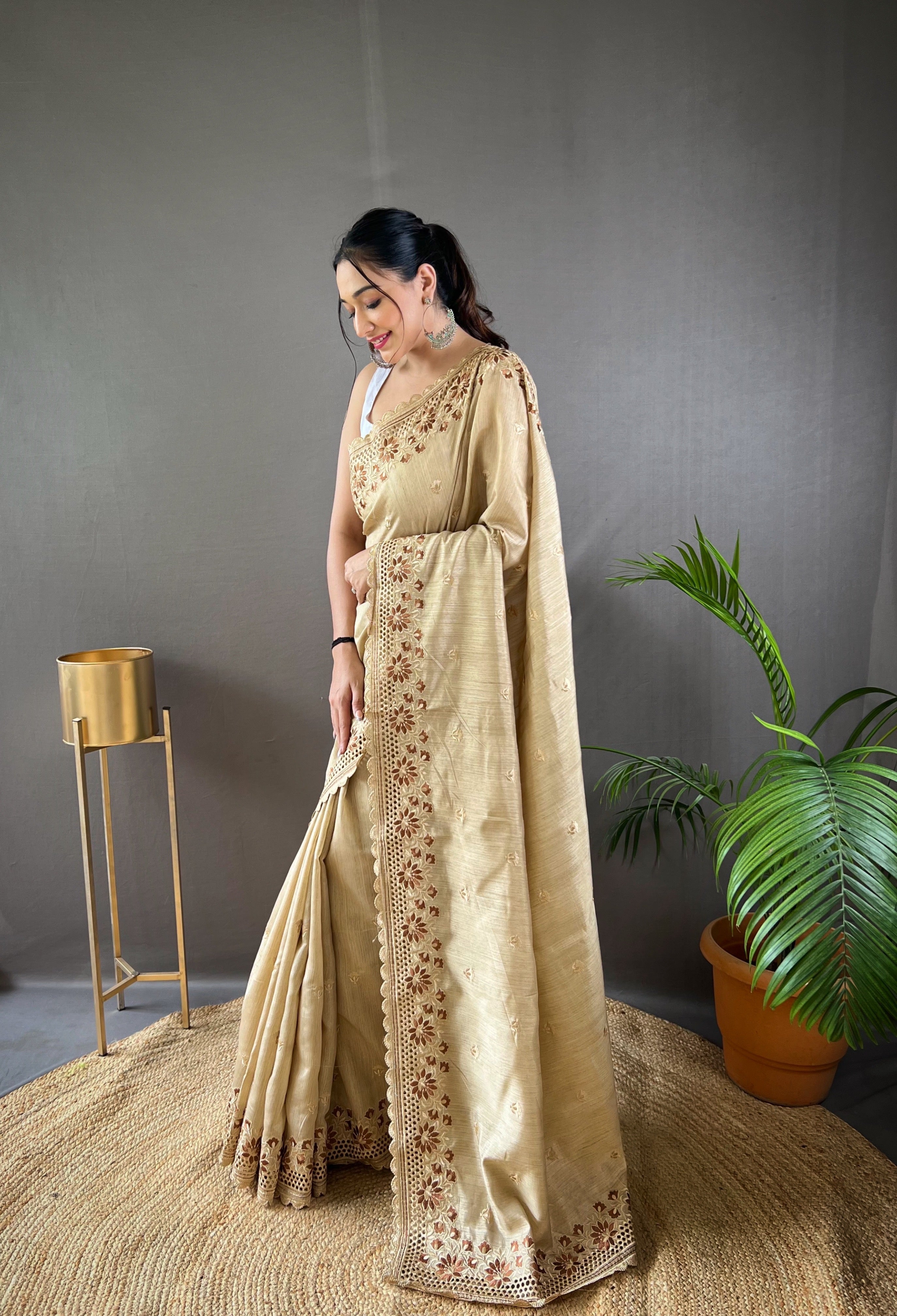 CREAM Soft Silk SAREE