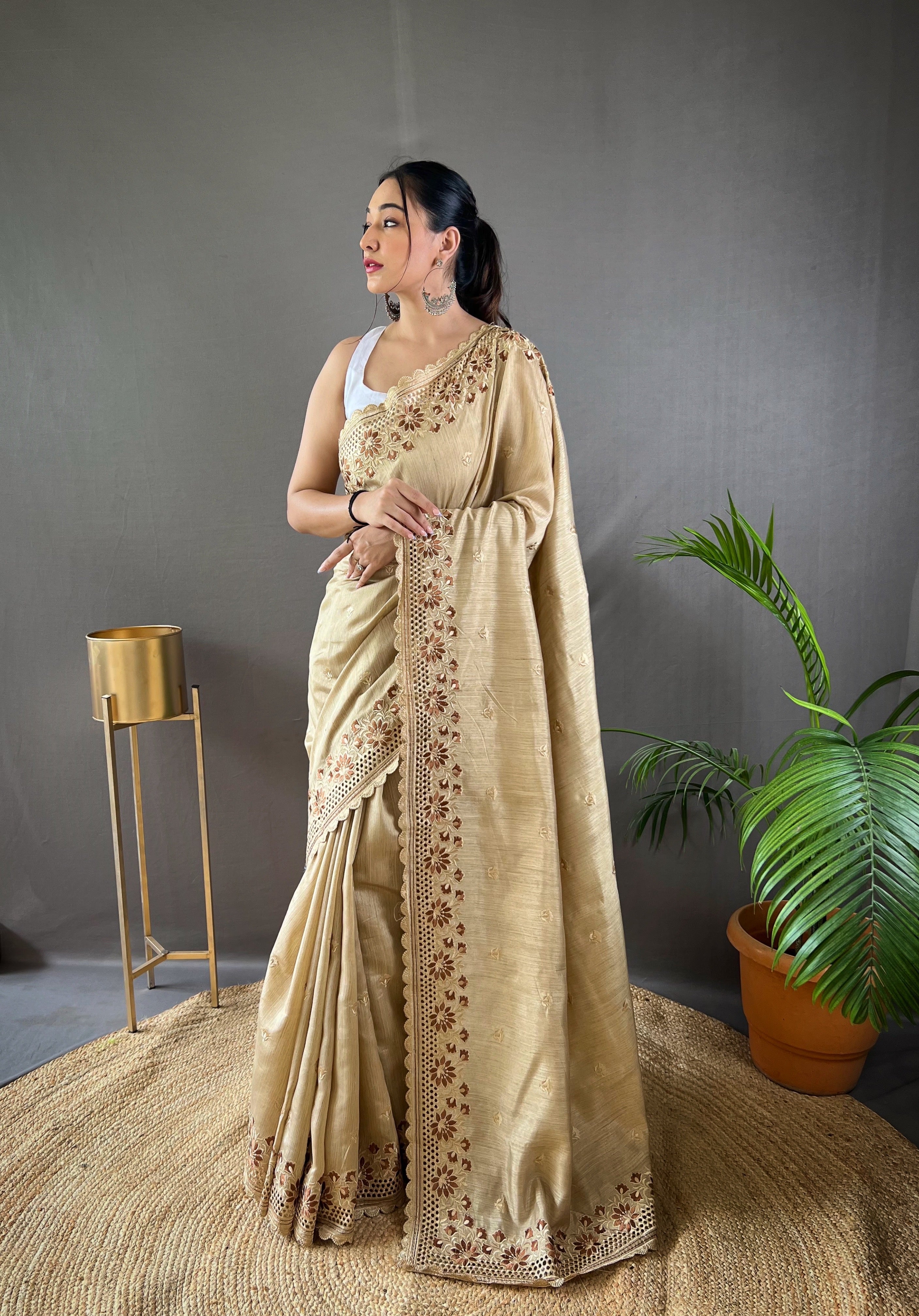 CREAM Soft Silk SAREE