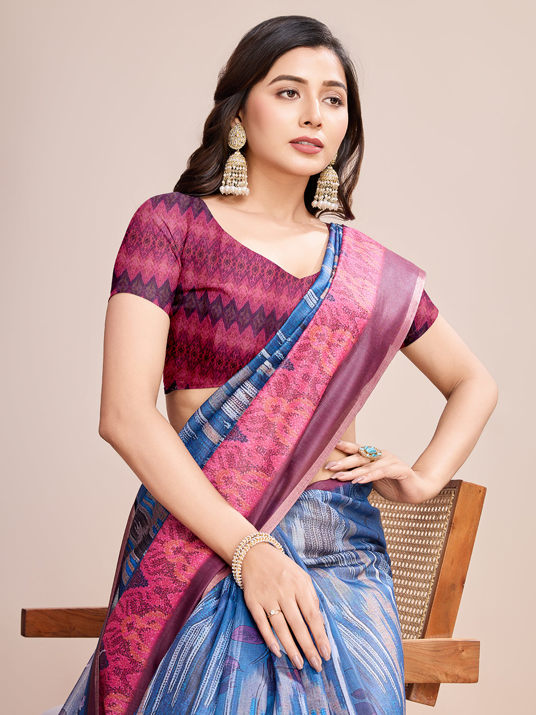 BLUE SEMI LINEN SAREE