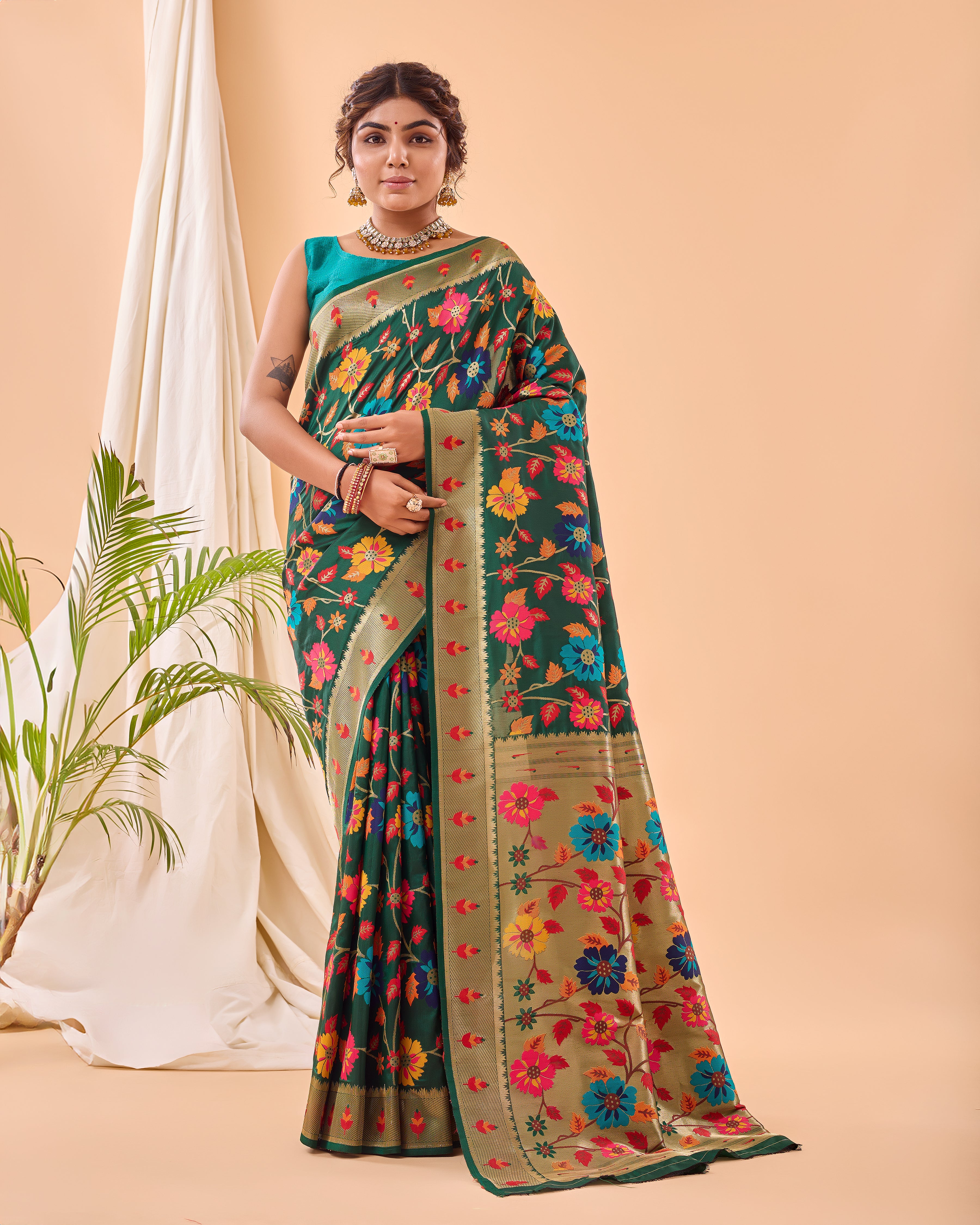 DARK GREEN Pure paithani silk  SAREE