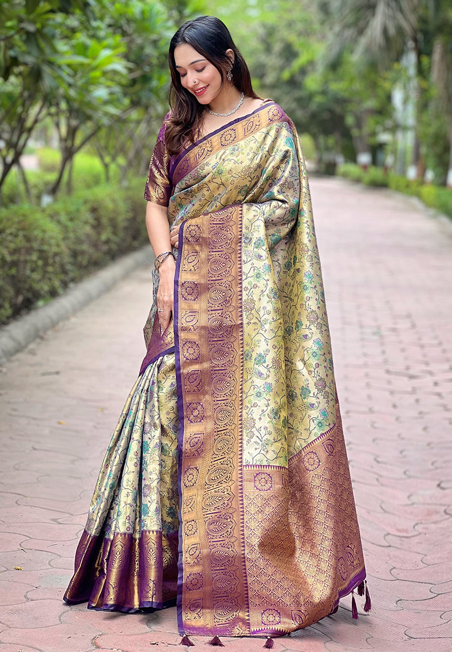 Wine Purple Banarasi Saree