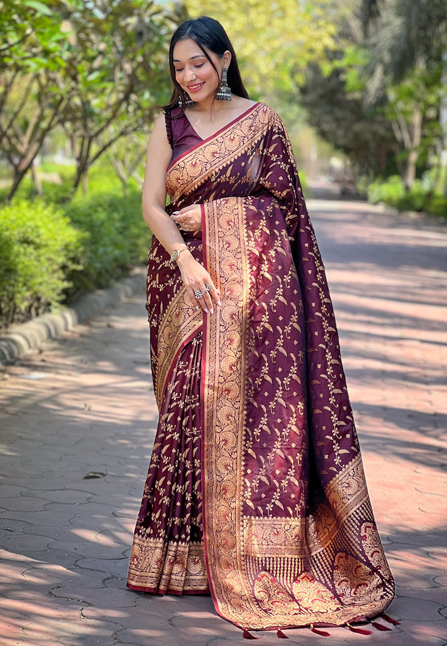 Maroon Banarasi Katan Silk Saree