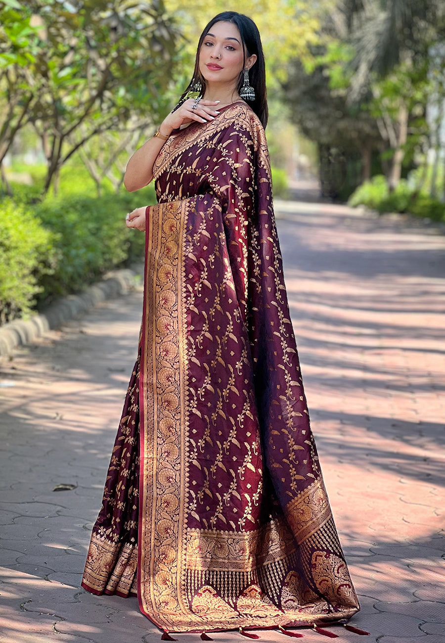 Maroon Banarasi Katan Silk Saree