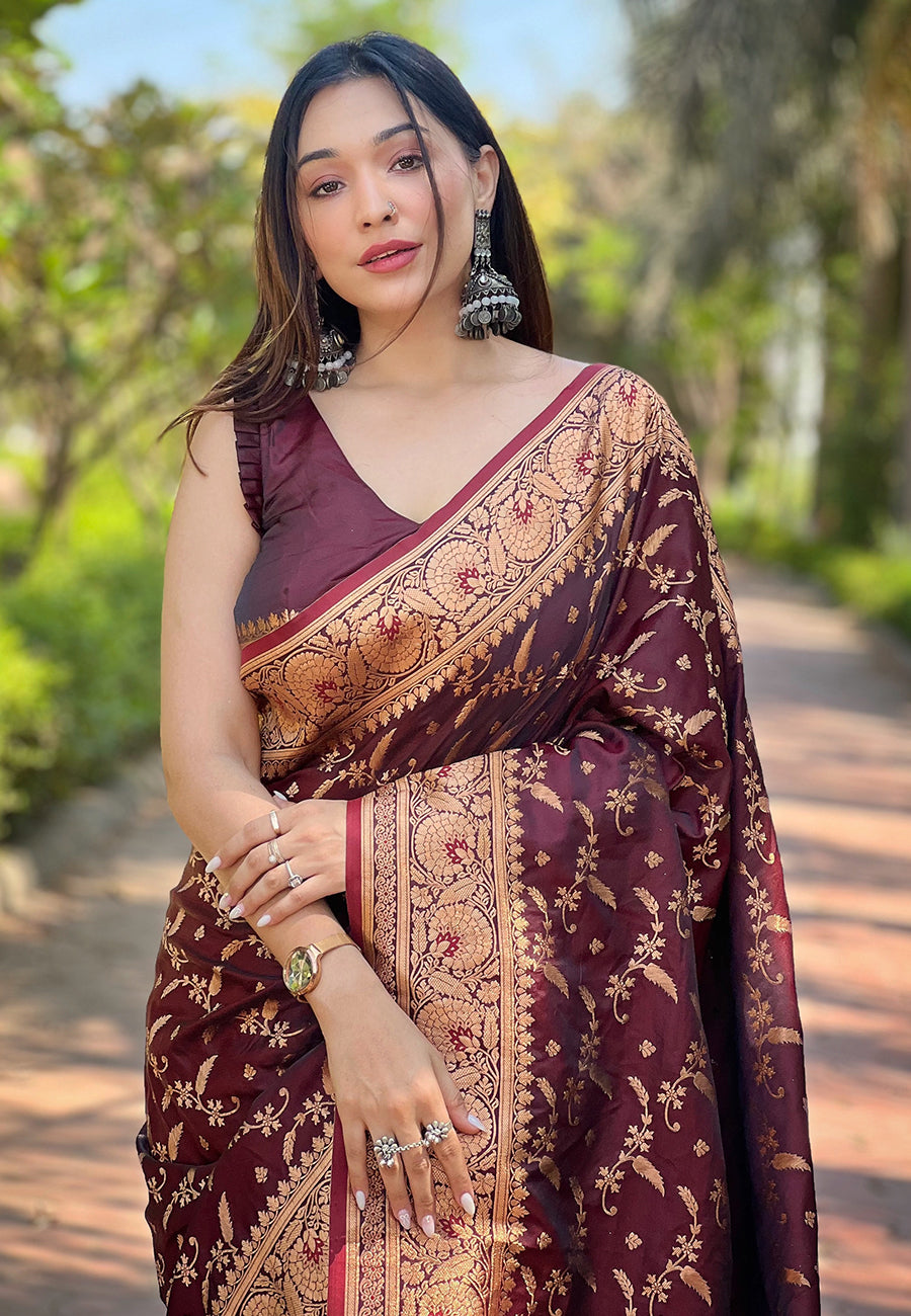 Maroon Banarasi Katan Silk Saree