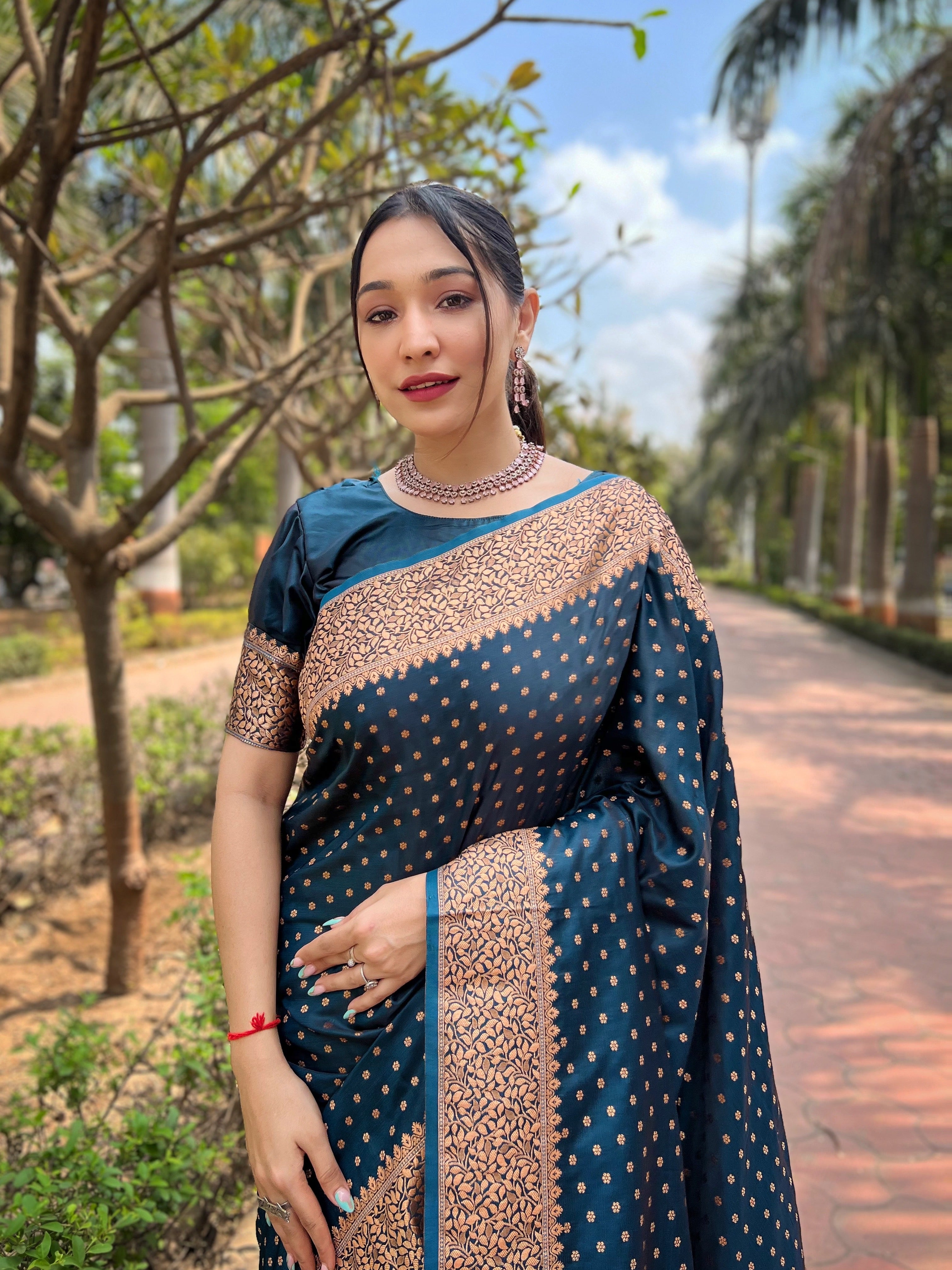 Denim Banarasi Katan Silk Saree