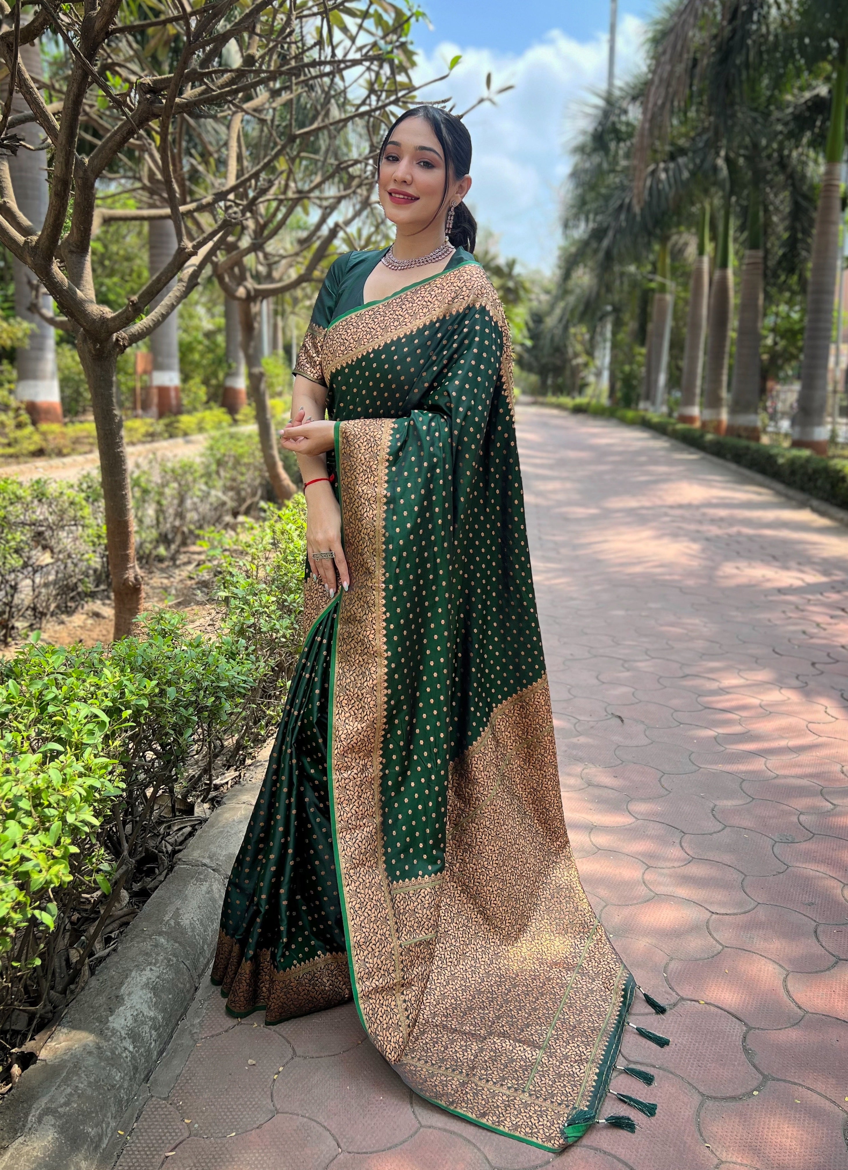 Green Banarasi Katan Silk Saree