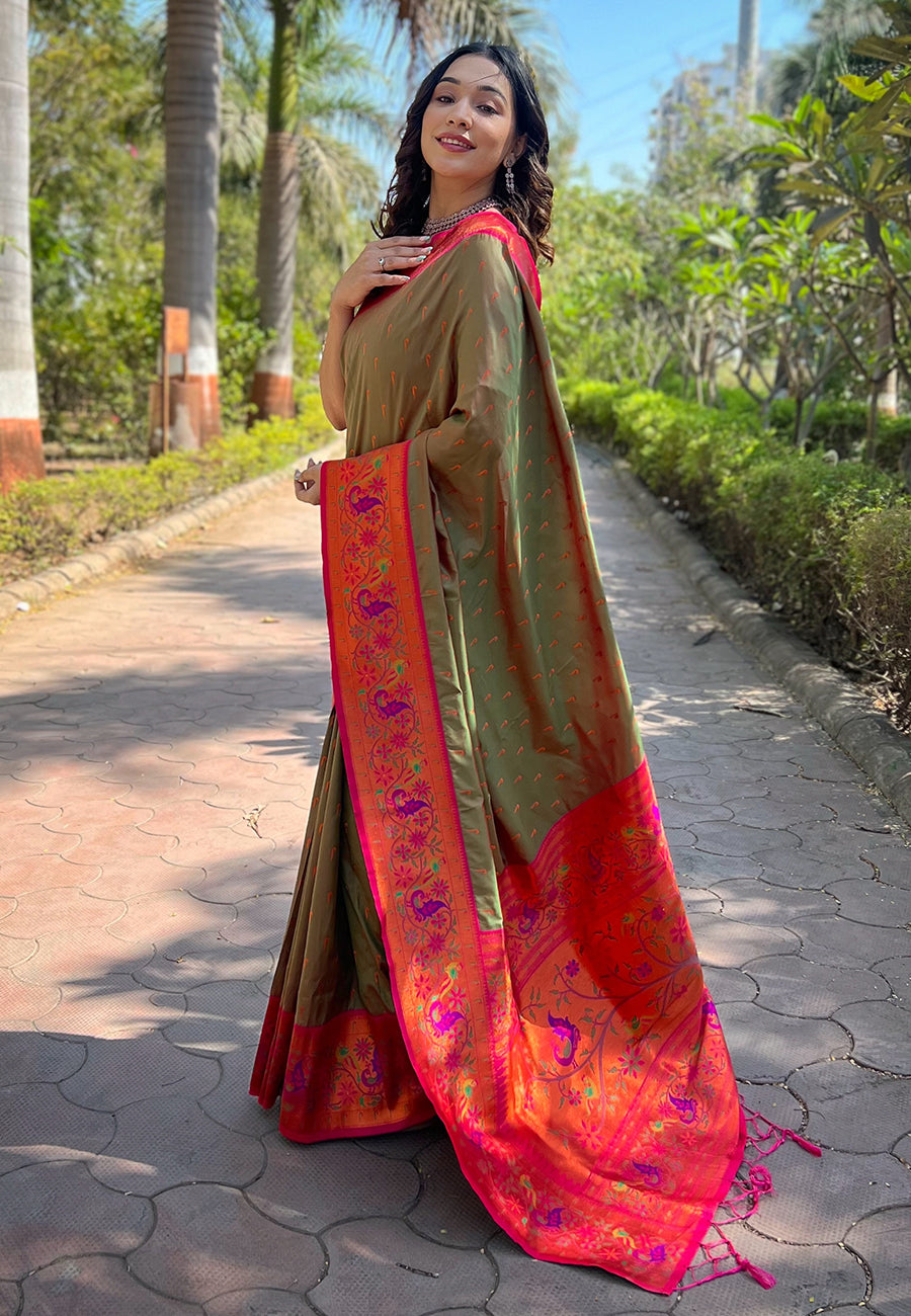 Mehendi Green Paithani Saree