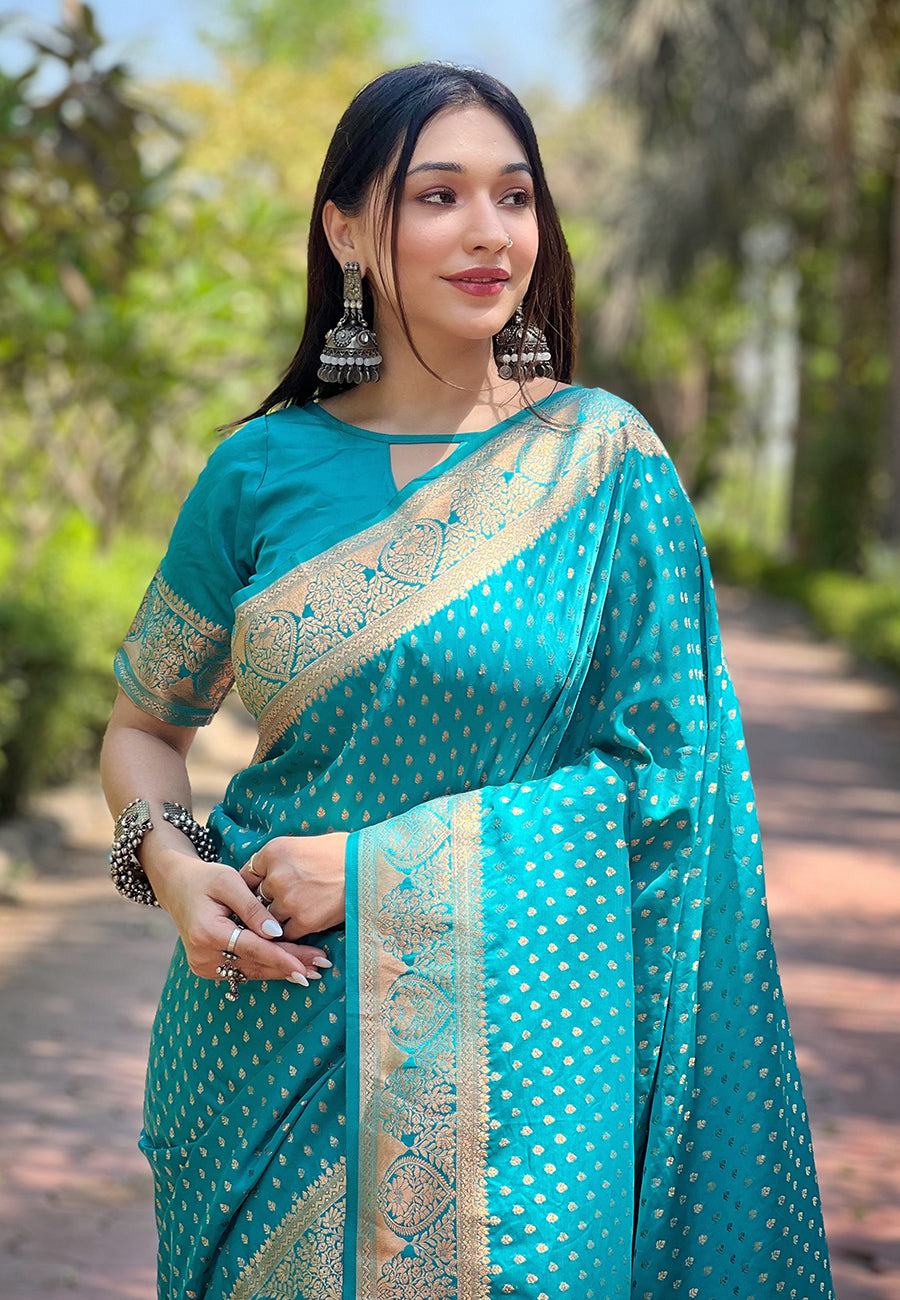 Blue Banarasi Katan Satin Saree