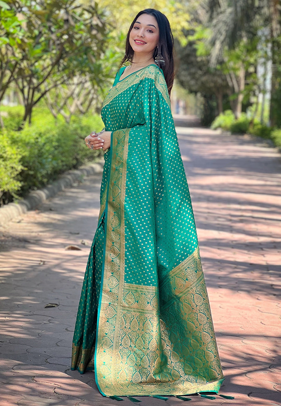 Green Banarasi Katan Satin Saree