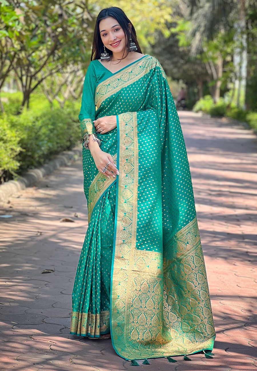 Green Banarasi Katan Satin Saree