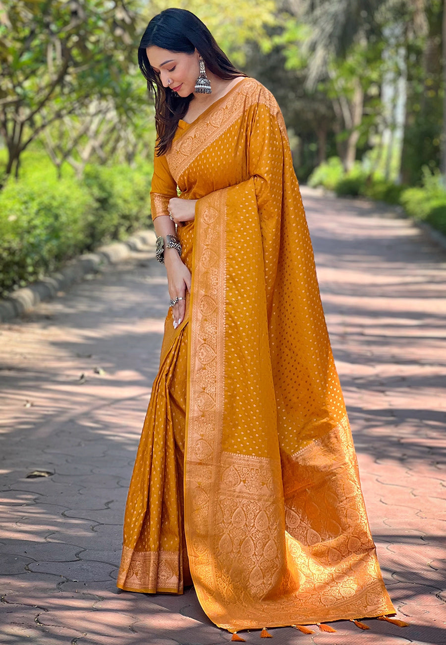 Mustard Banarasi Katan Satin Saree