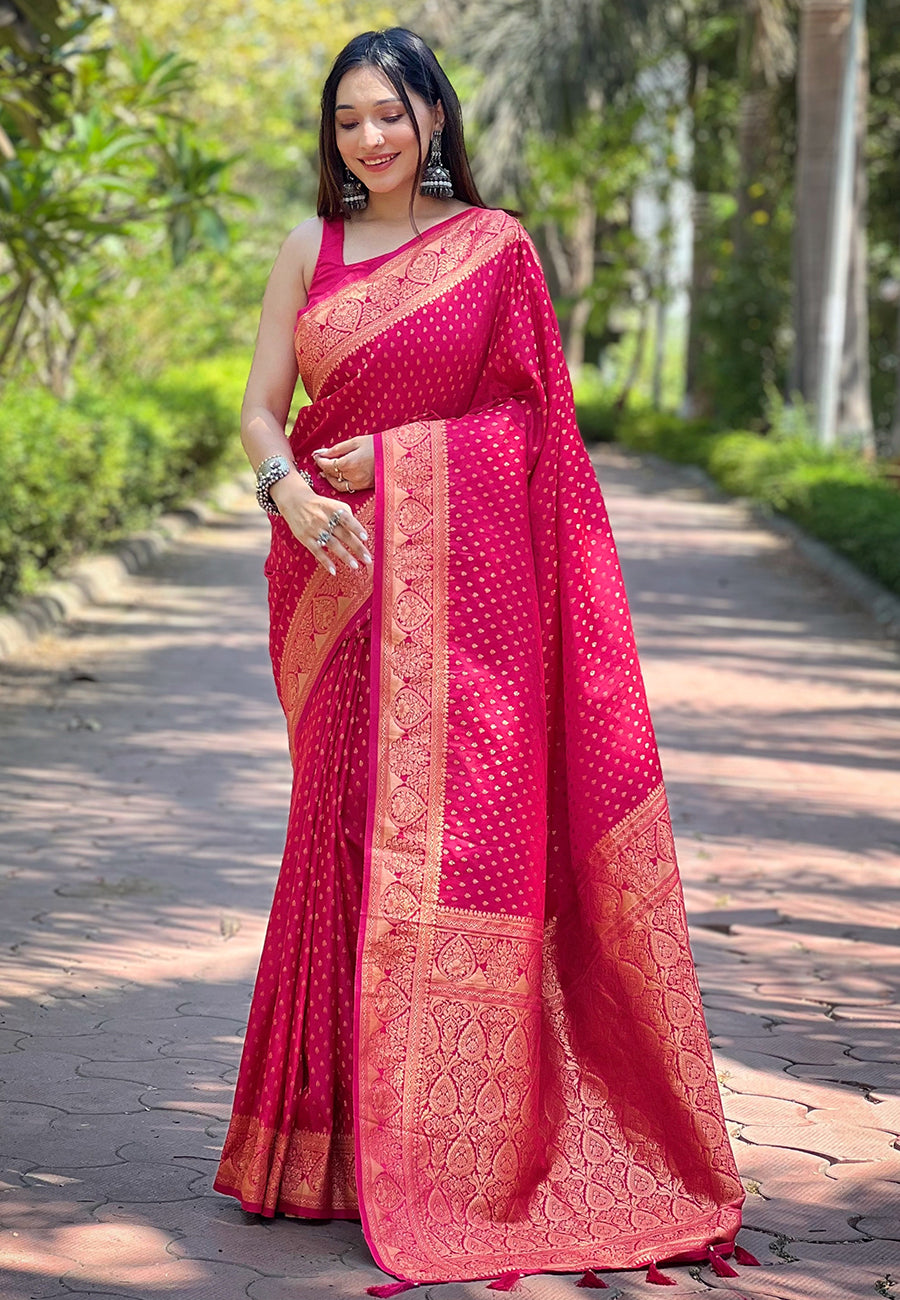 Pink Banarasi Katan Satin Saree