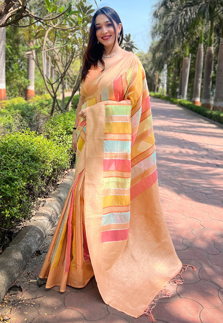 Dark Peach Organza Saree