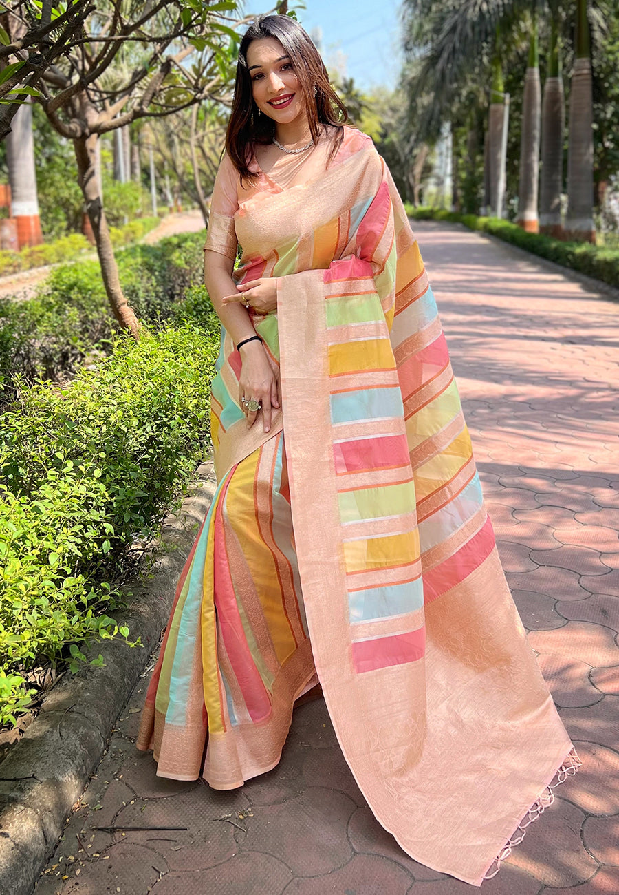 Light Peach Organza Saree